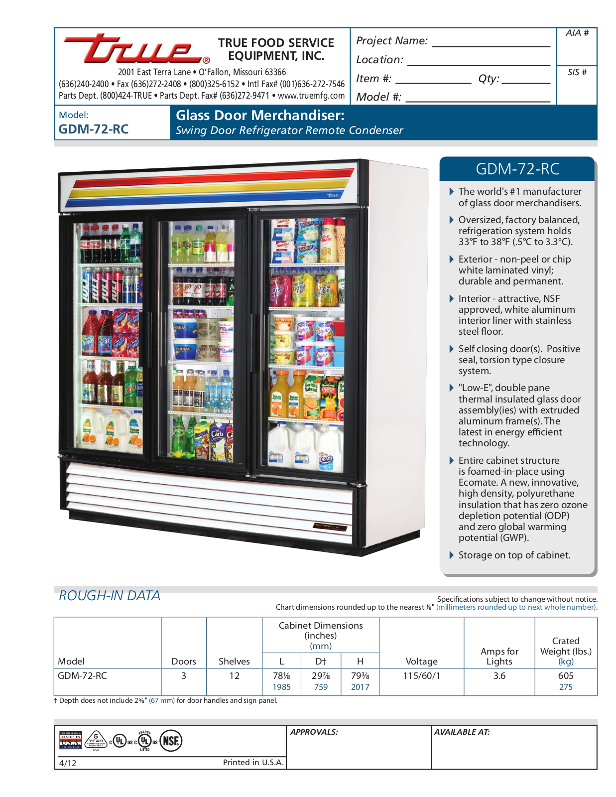 True GDM-72-RC User Manual