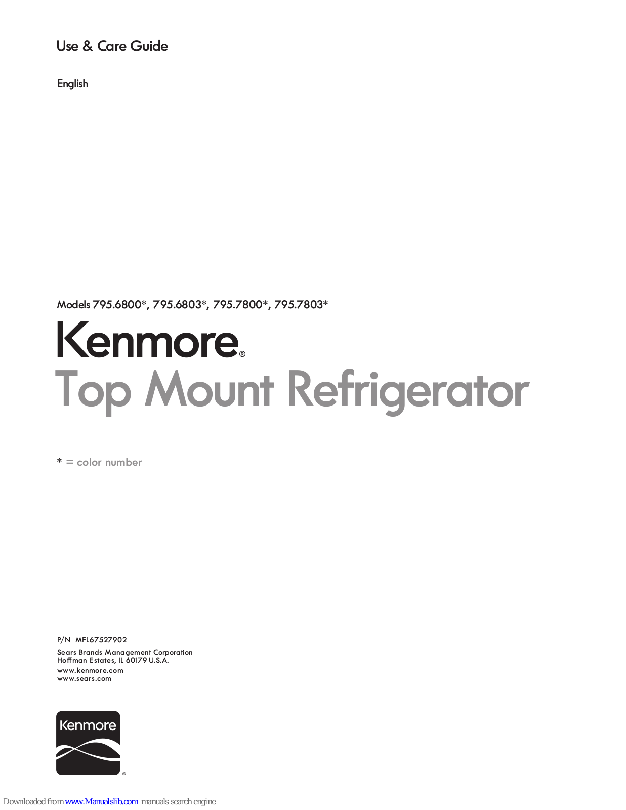 Kenmore 795.6800 Series, 795.6803 Series, 795.7800 Series, 795.7803 Series Use & Care Manual