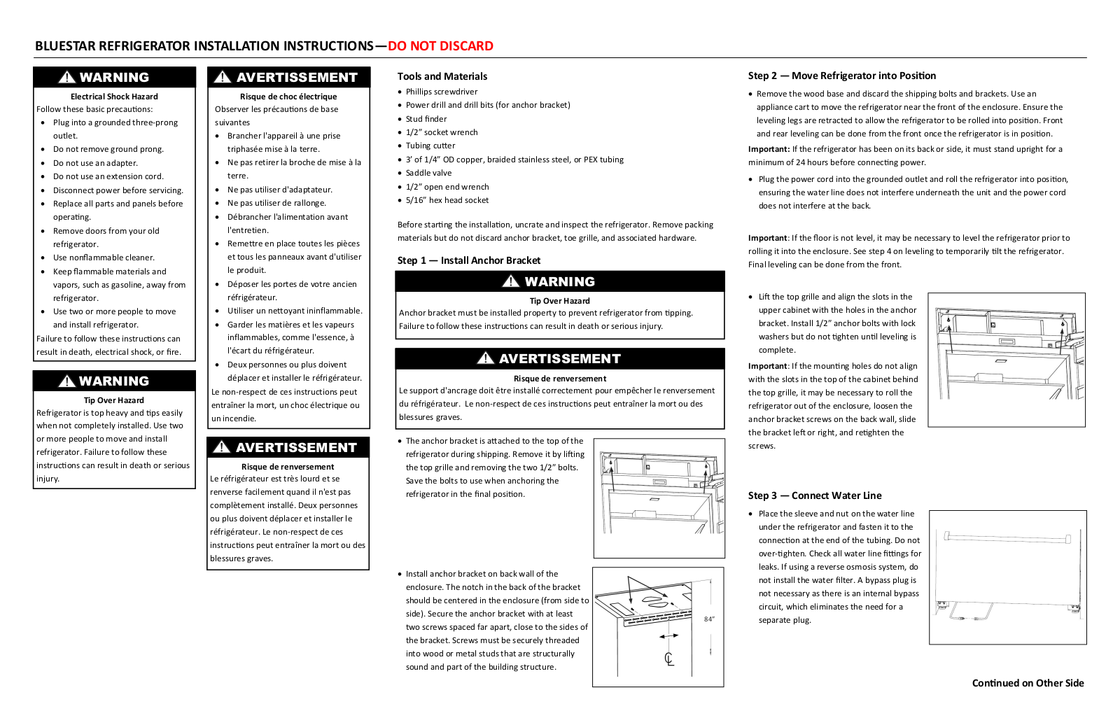 BlueStar BBB36R2CCPLT, BBB36L2CPLT Installation manual