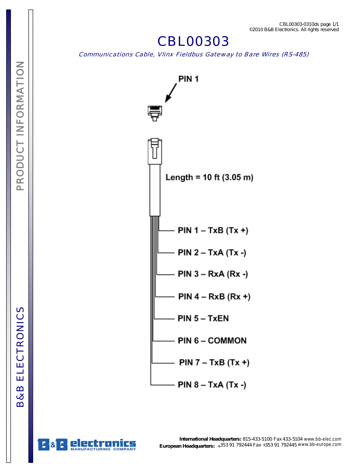 B&B Electronics CBL00303 Datasheet