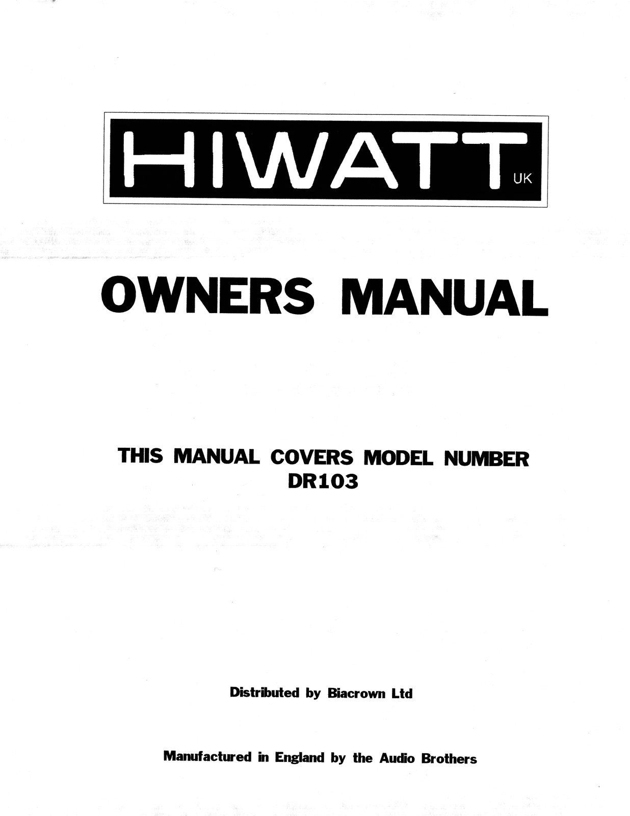 Hiwatt dr103 schematic - ManualMachine.com