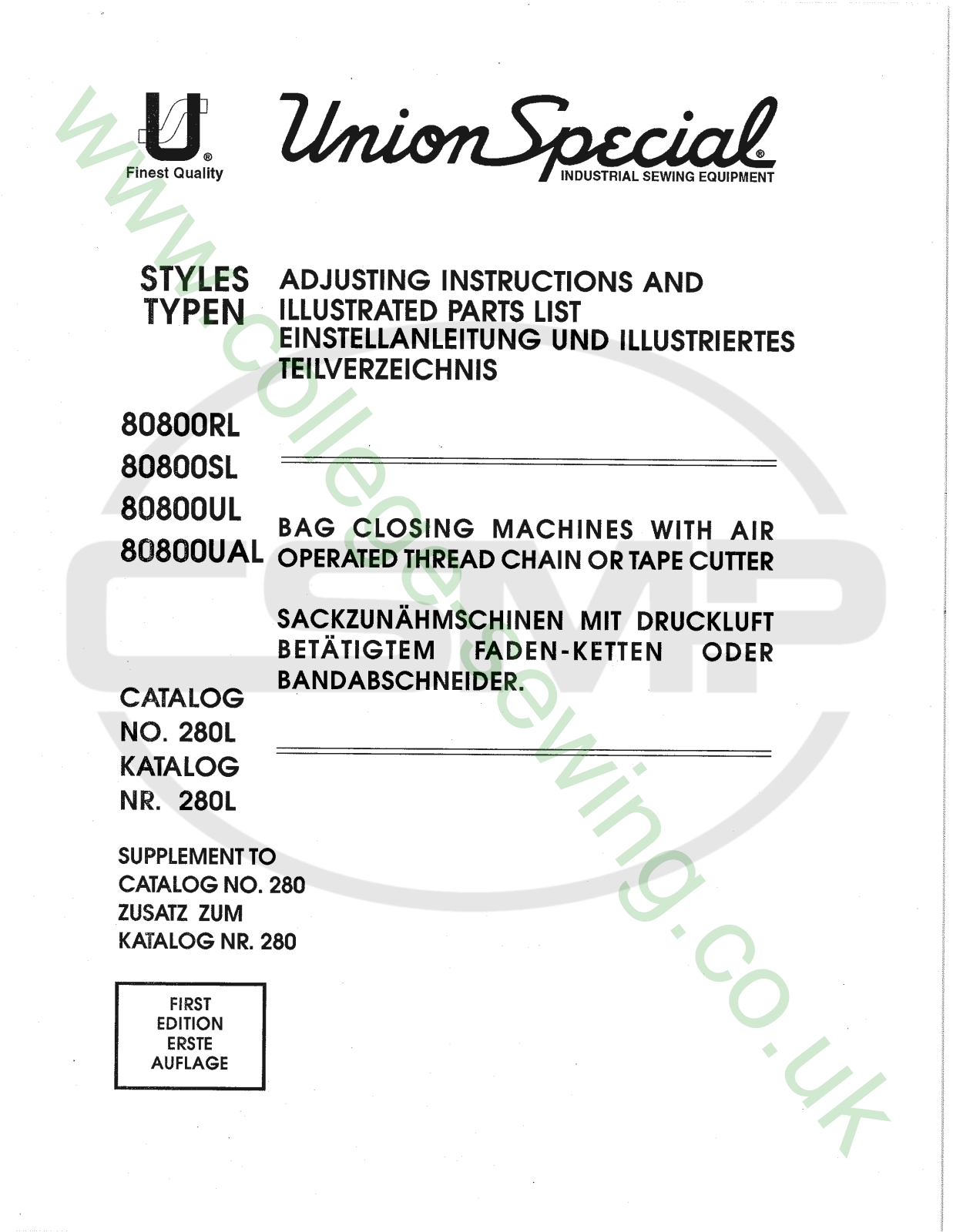 Union Special 380L Parts Book