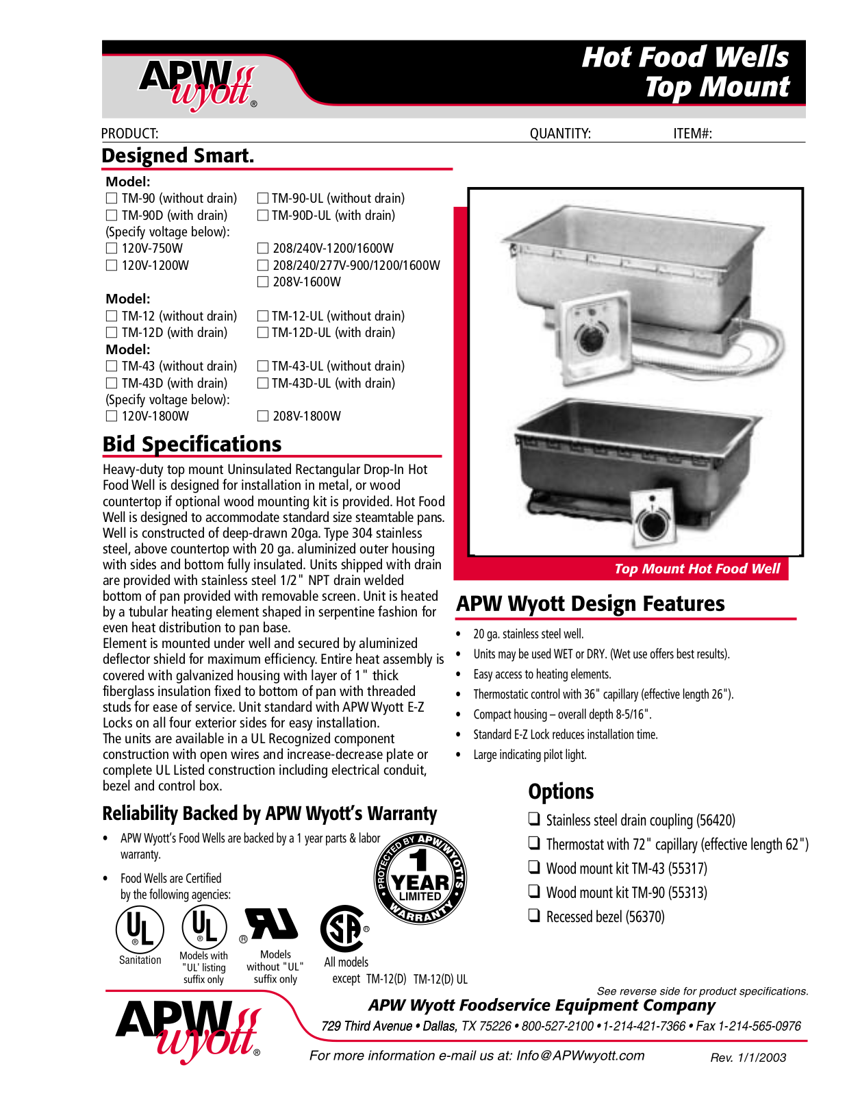 Wyott TM-12LD Specifications