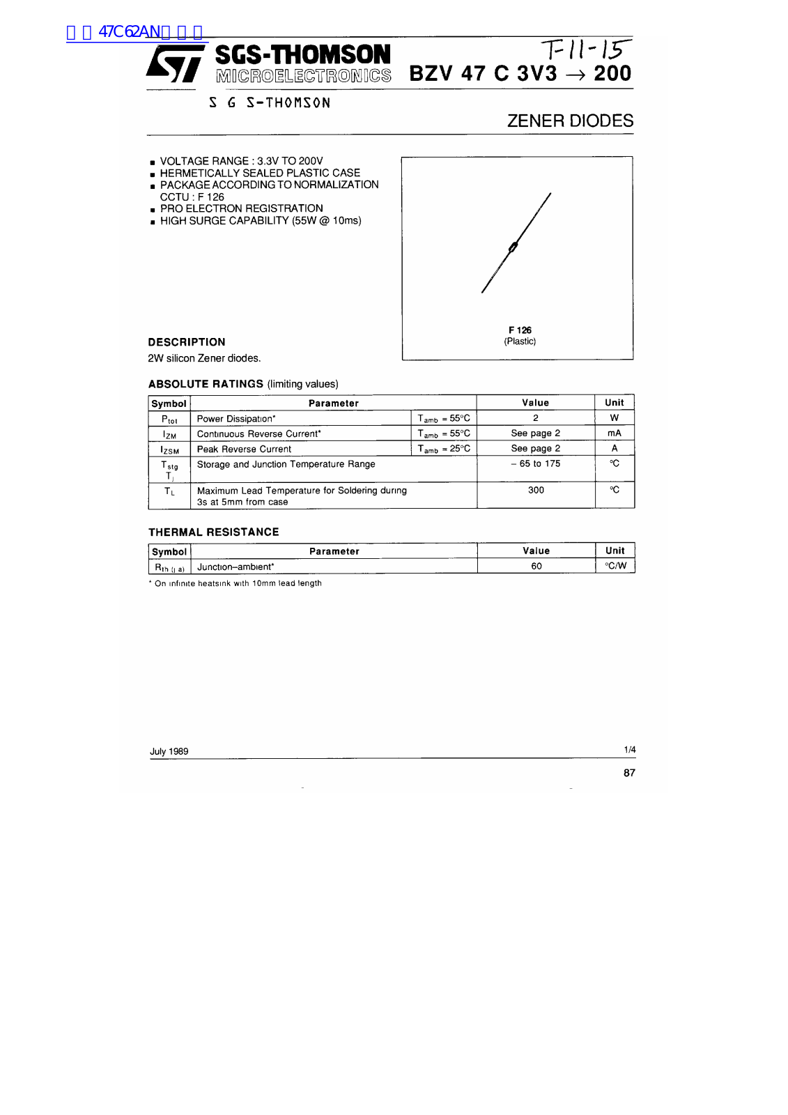 ST BZV 47 C 3V3 User Manual