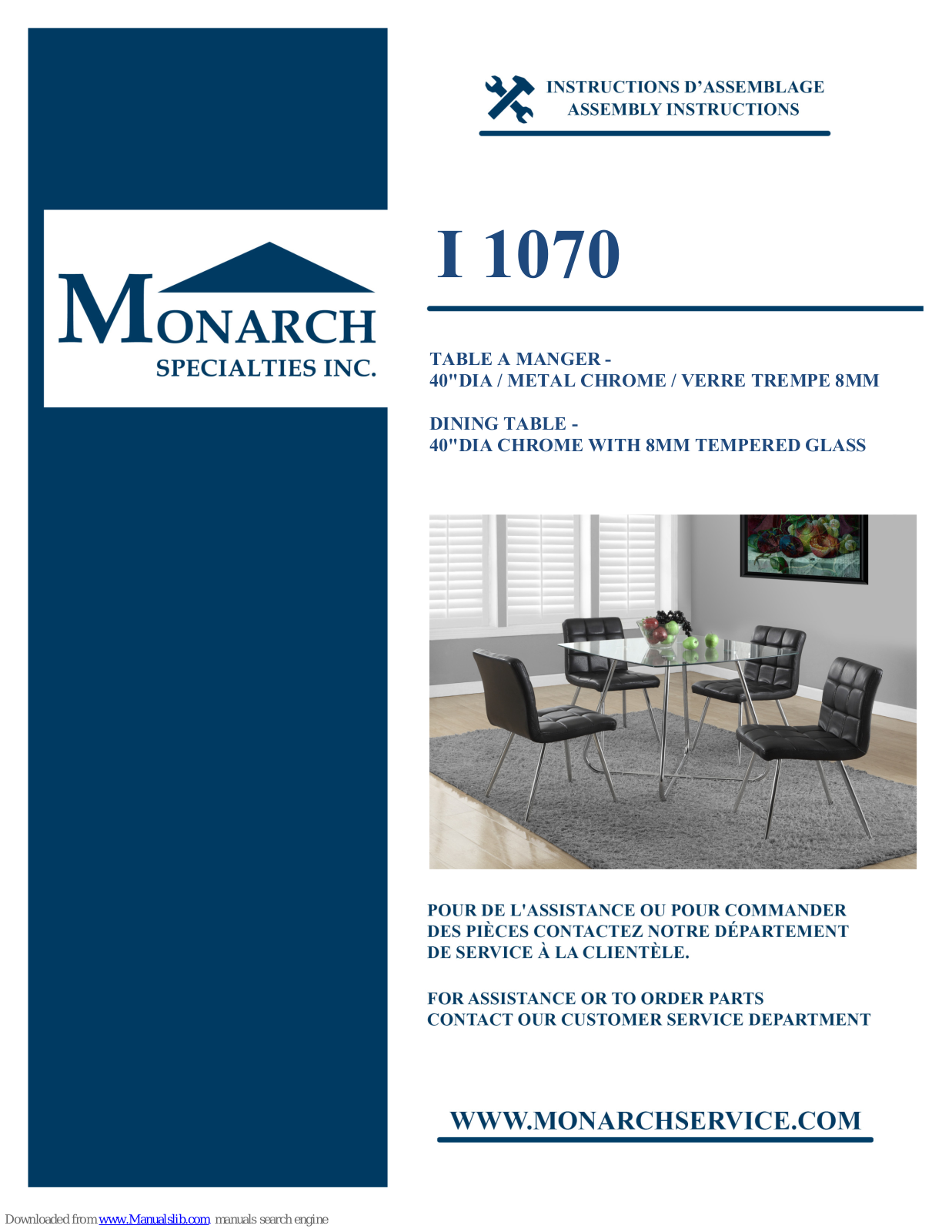 Monarch Specialties I 1070 Assembly Instructions Manual