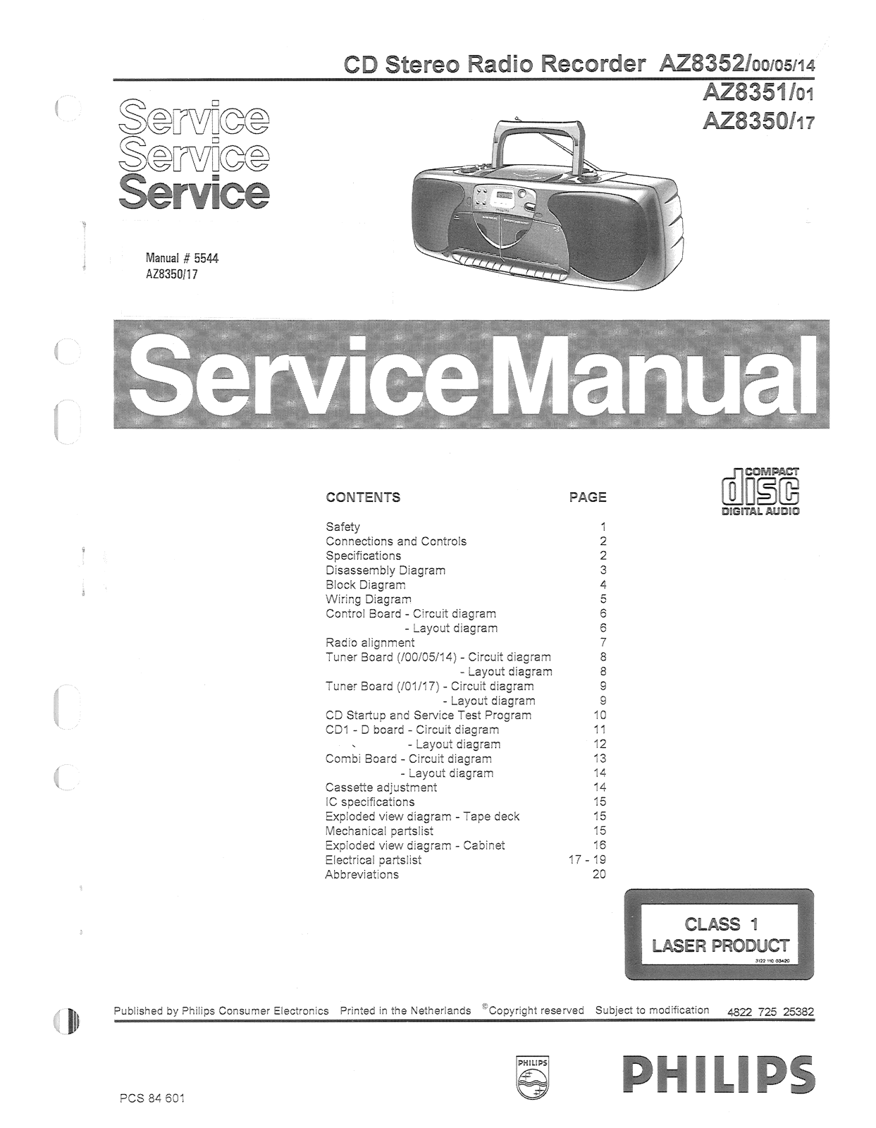 Philips AZ8350, AZ8351, AZ8352 Service Manual