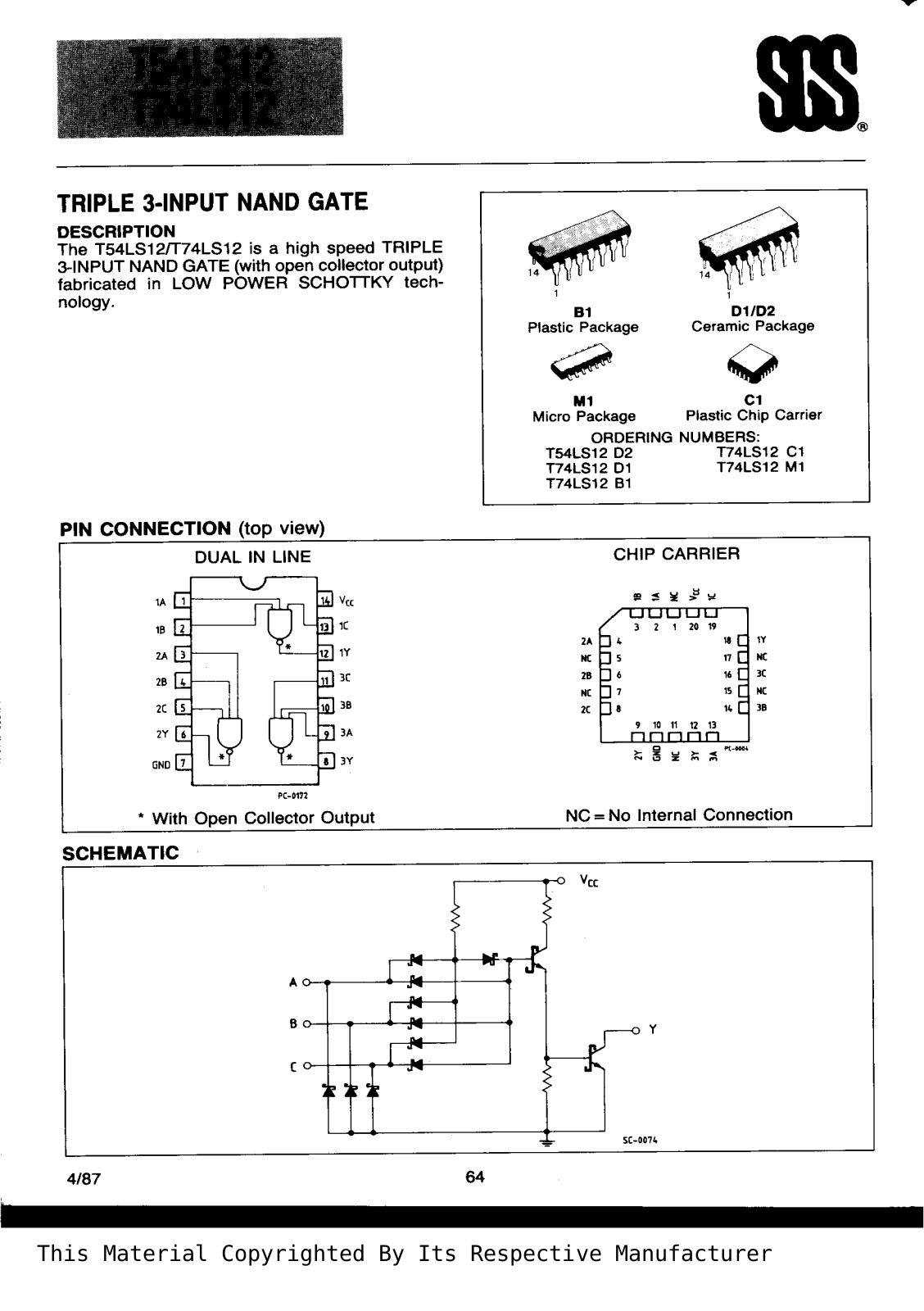Datasheet T74LS12B1 Specification - ManualMachine.com