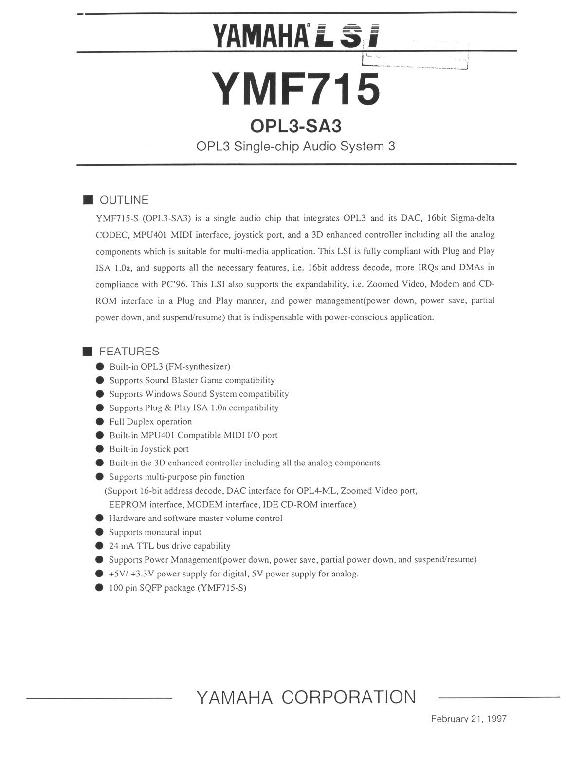 Yamaha YMF715 User Manual