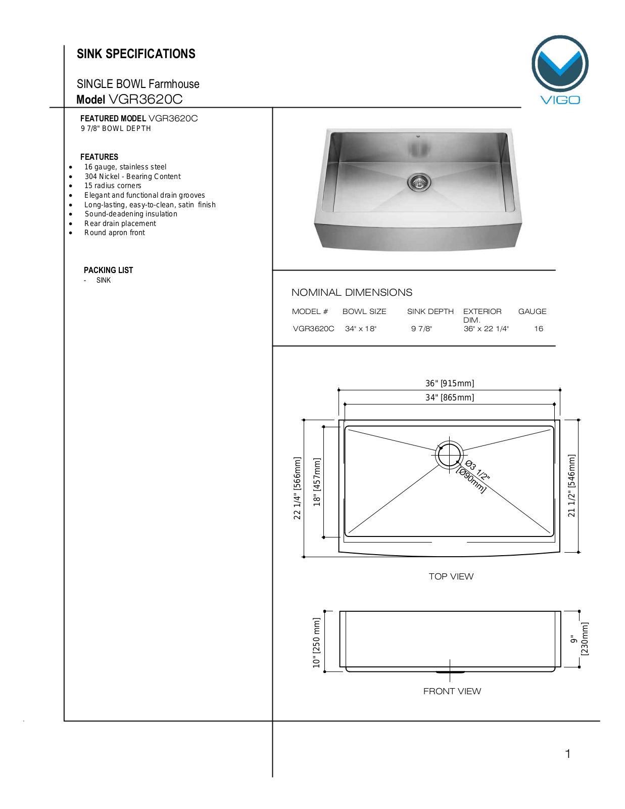 Vigo VGR3620C User Manual