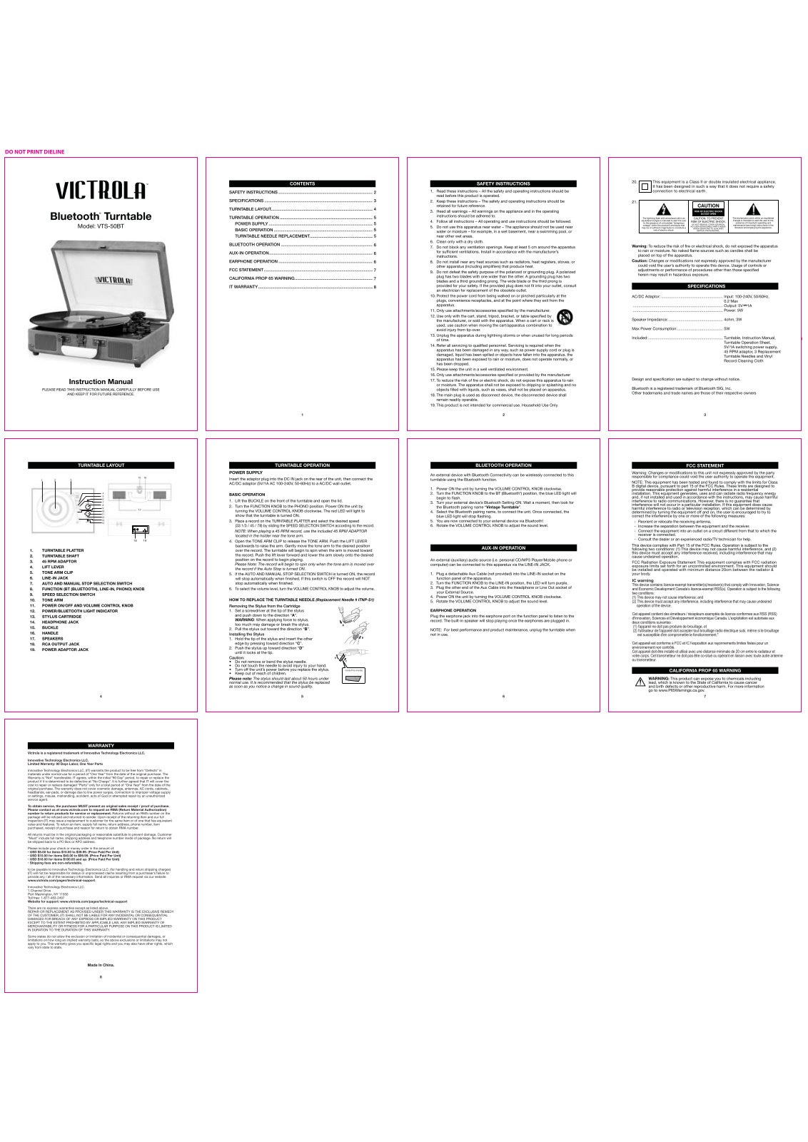 Innovative Technology Electronics VTS50BT User Manual