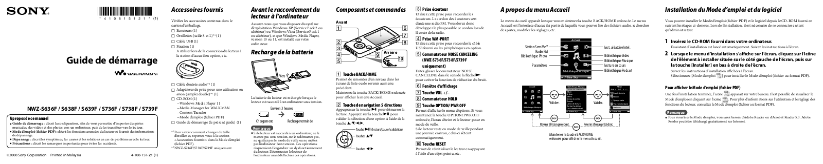 SONY NWZ-S639F, NWZ-S736F, NWZ-S738F, NWZ-S739F User Manual