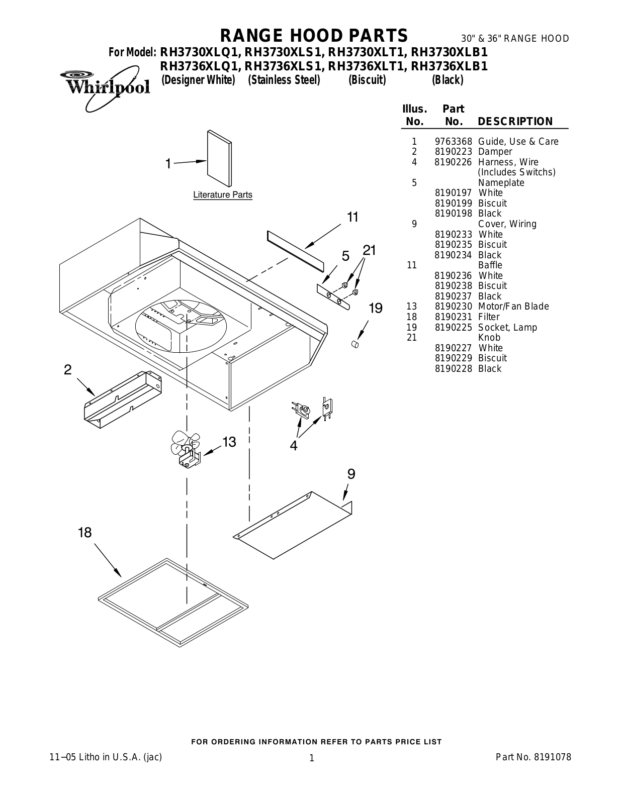 Whirlpool RH3730XLB1, RH3730XLT1, RH3730XLS1, RH3730XLQ1 User Manual