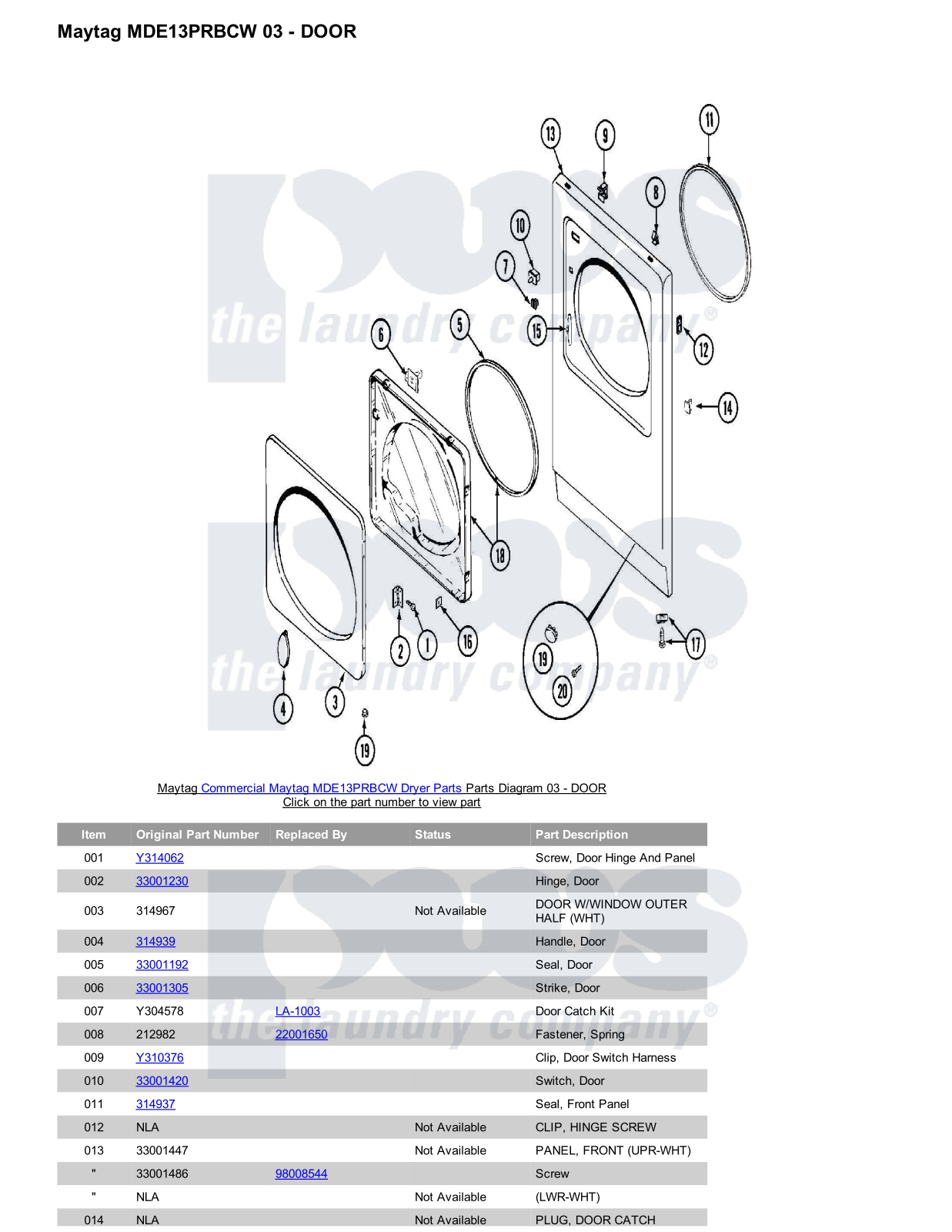 Maytag MDE13PRBCW Parts Diagram