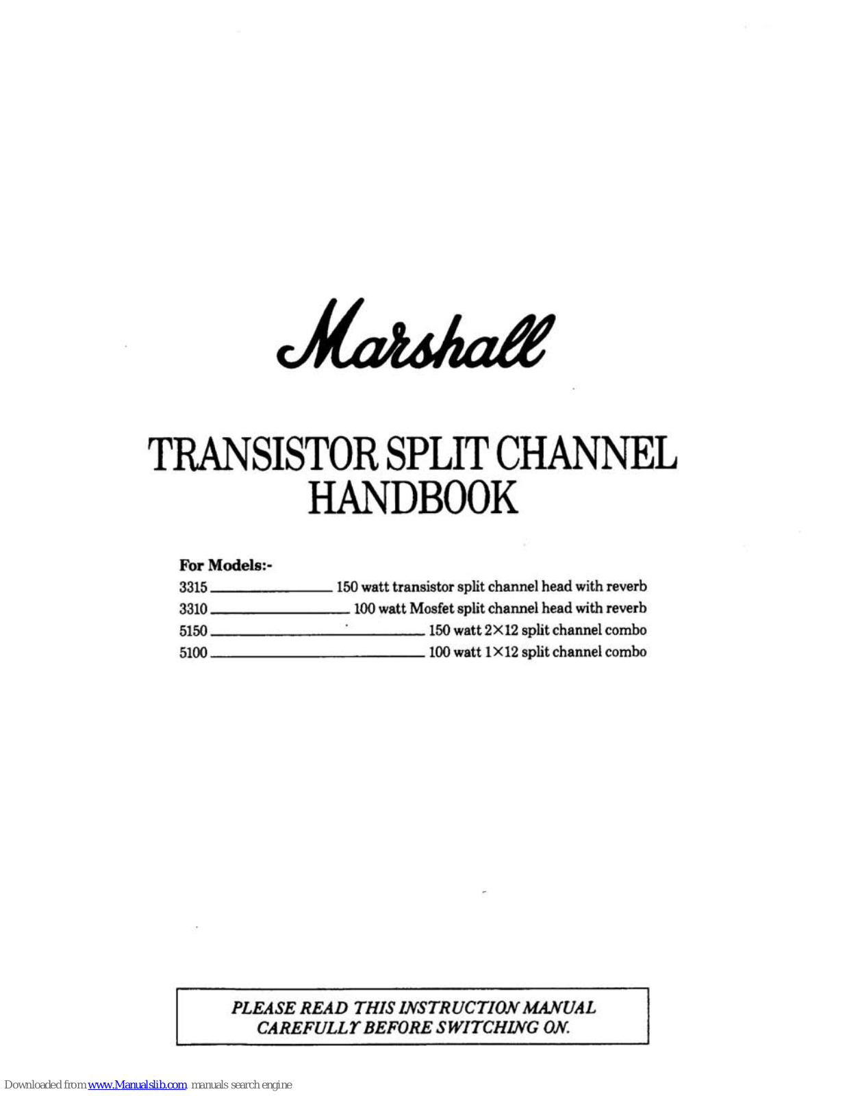 Marshall Amplification Transistor Split Channel, 3315, 3310, 5150, 5100 User Manual