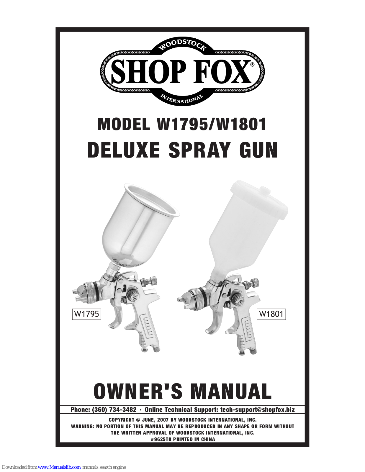 Shop fox W1795, SHOP FOX W1801, W1801 Owner's Manual