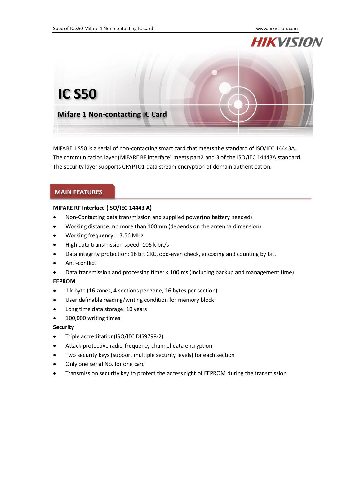 Hikvision IC-S50-25, IC-S50 Specsheet