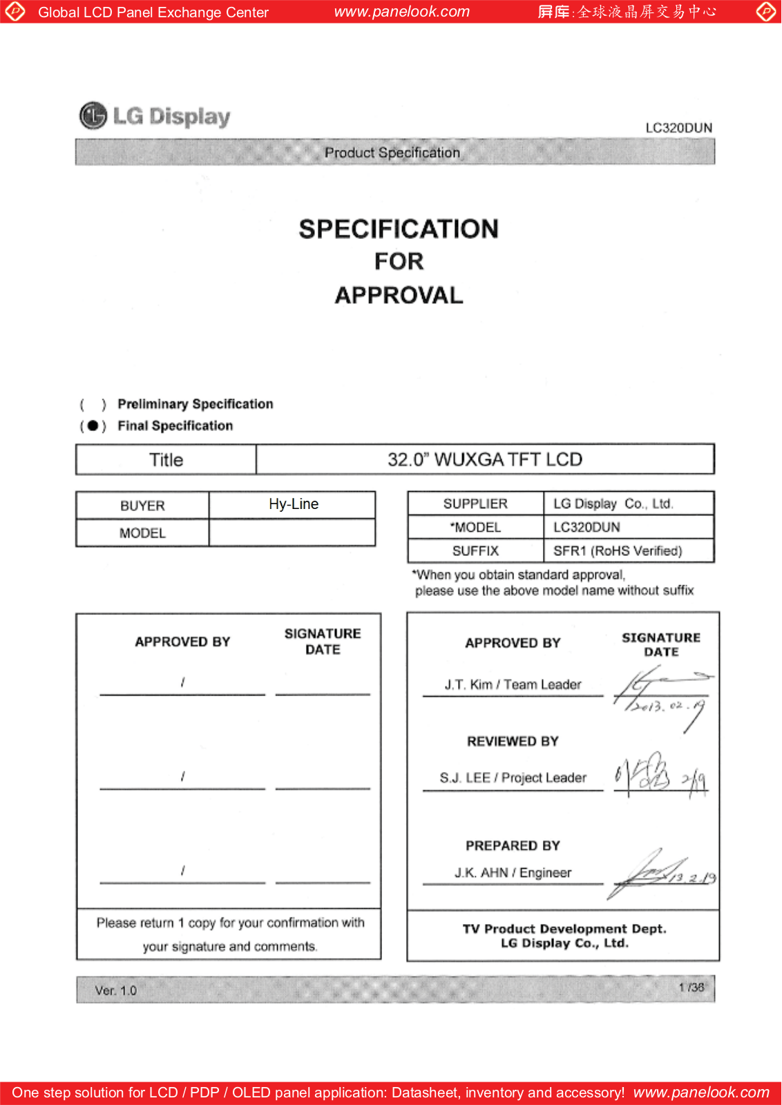 LG Display LC320DUN-SFR1 Specification