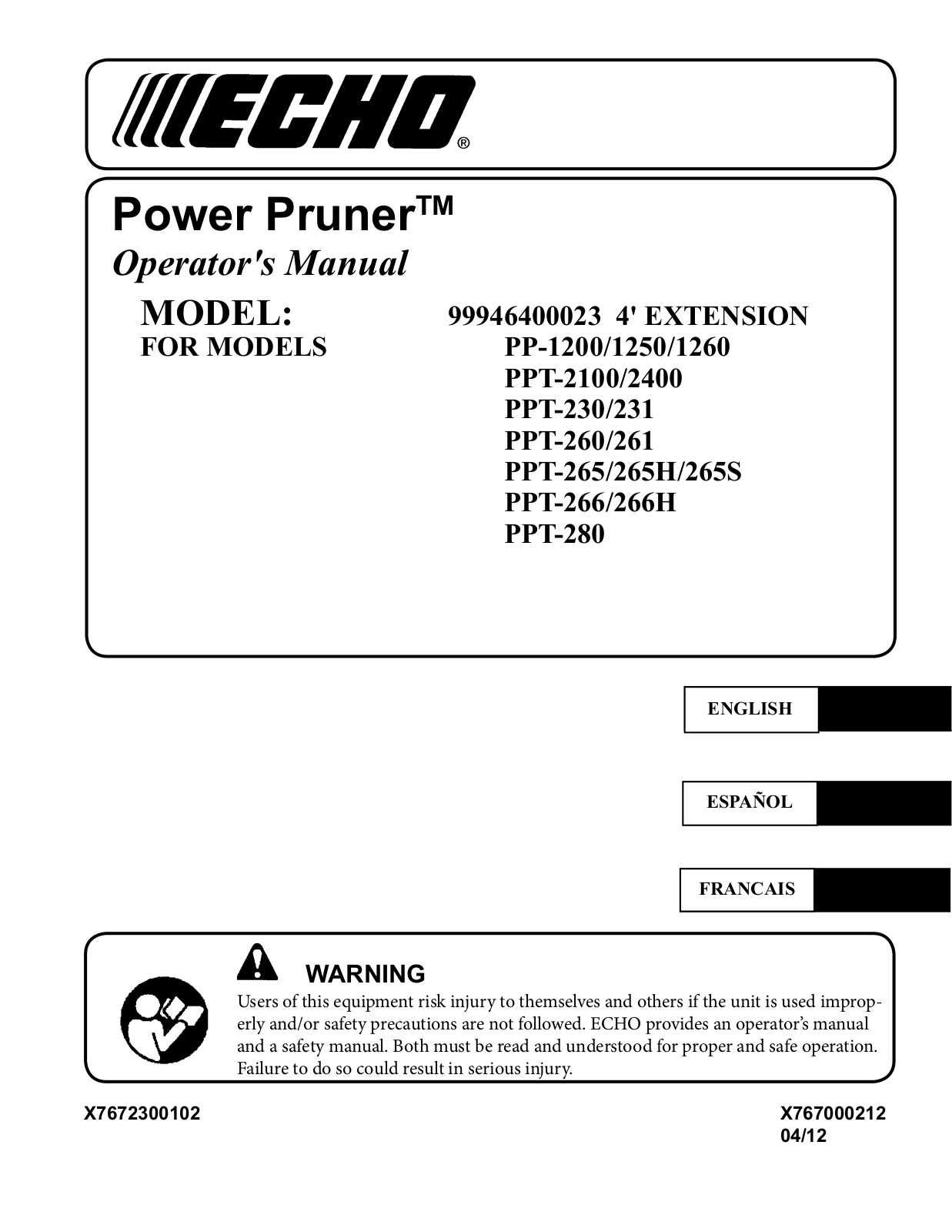 Echo PPT-2100, PPT-266, PPT-2400, PPT-265H, PPT-265S User Manual