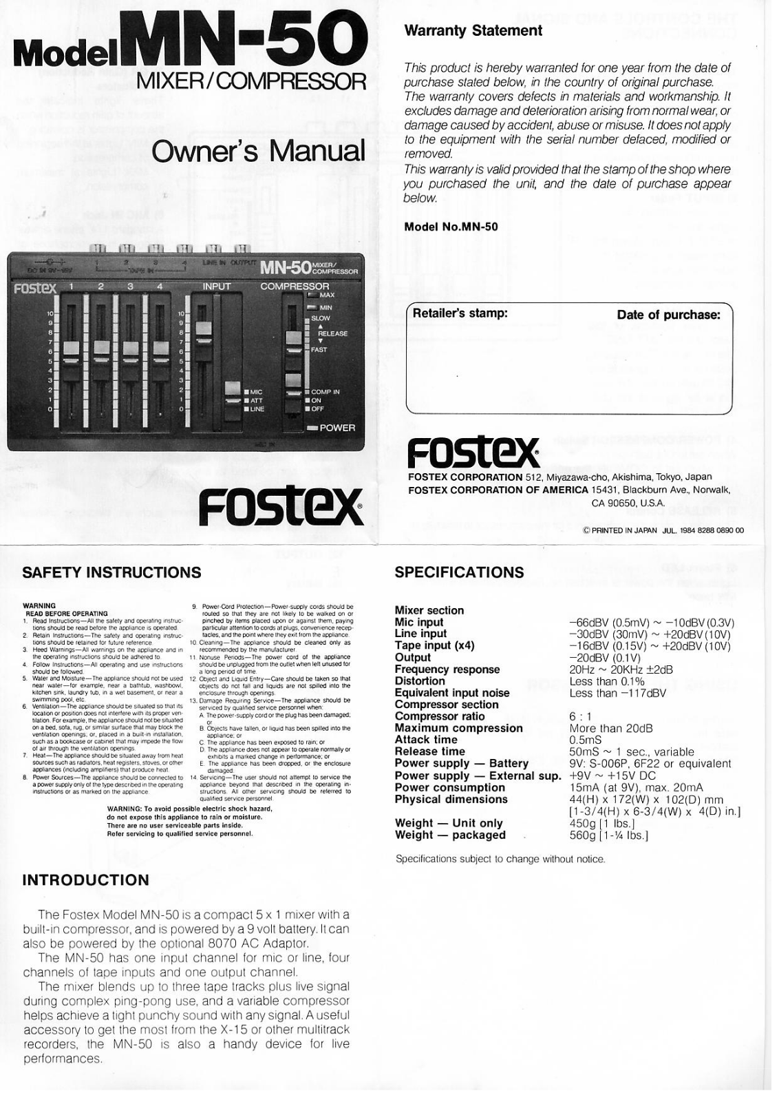 Fostex MN15 Owners Manual