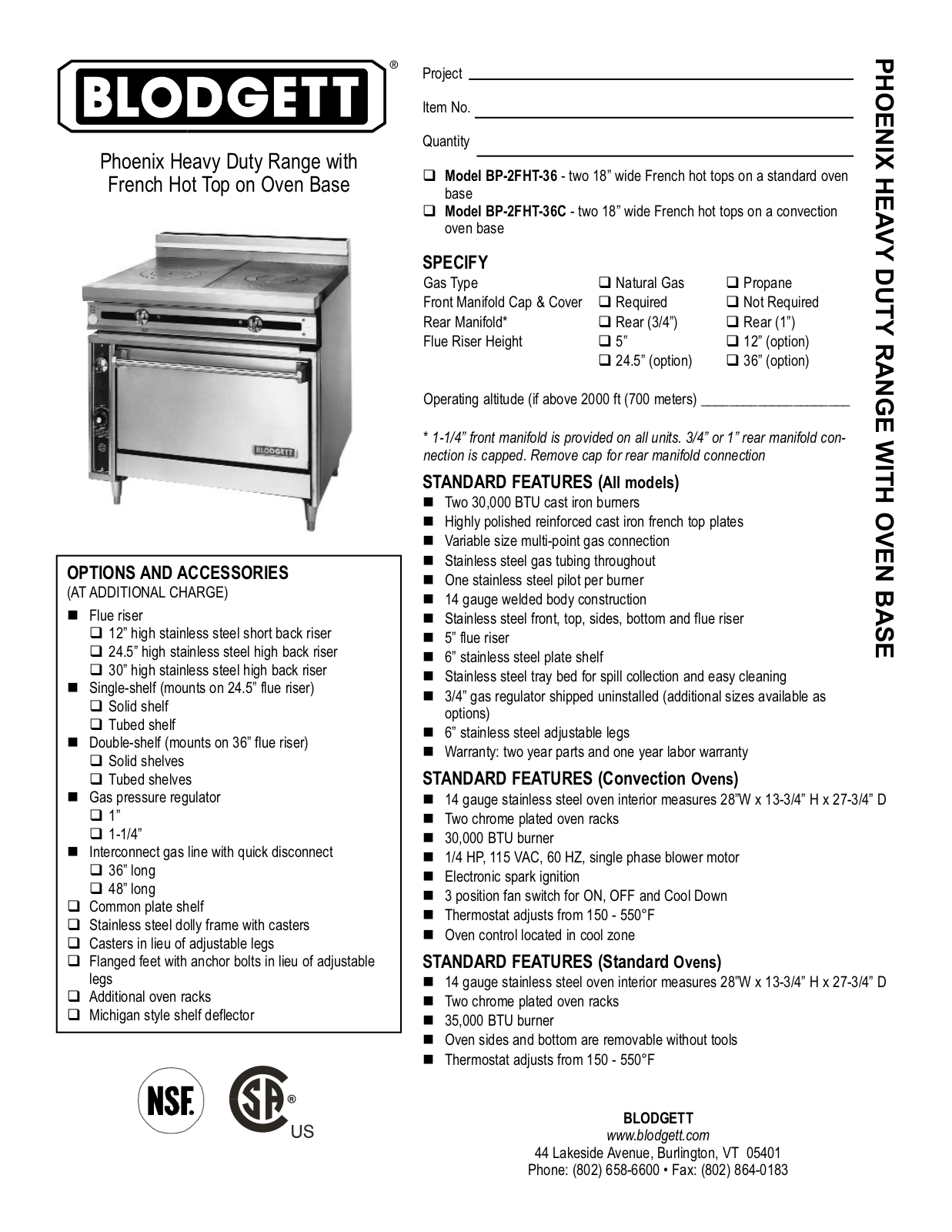 Blodgett BP-2FHT-36C General Manual