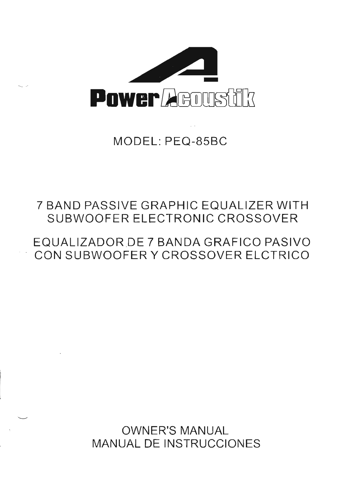 Power Acoustik PEQ-85BC Owners Manual