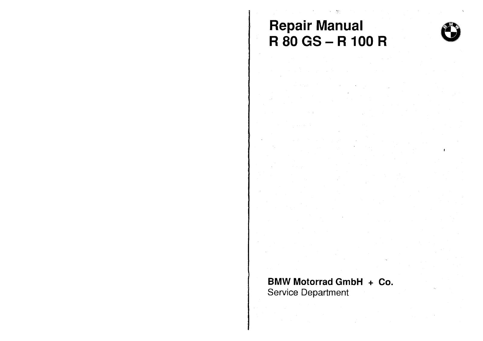 BMW R80GS, R100R User Manual