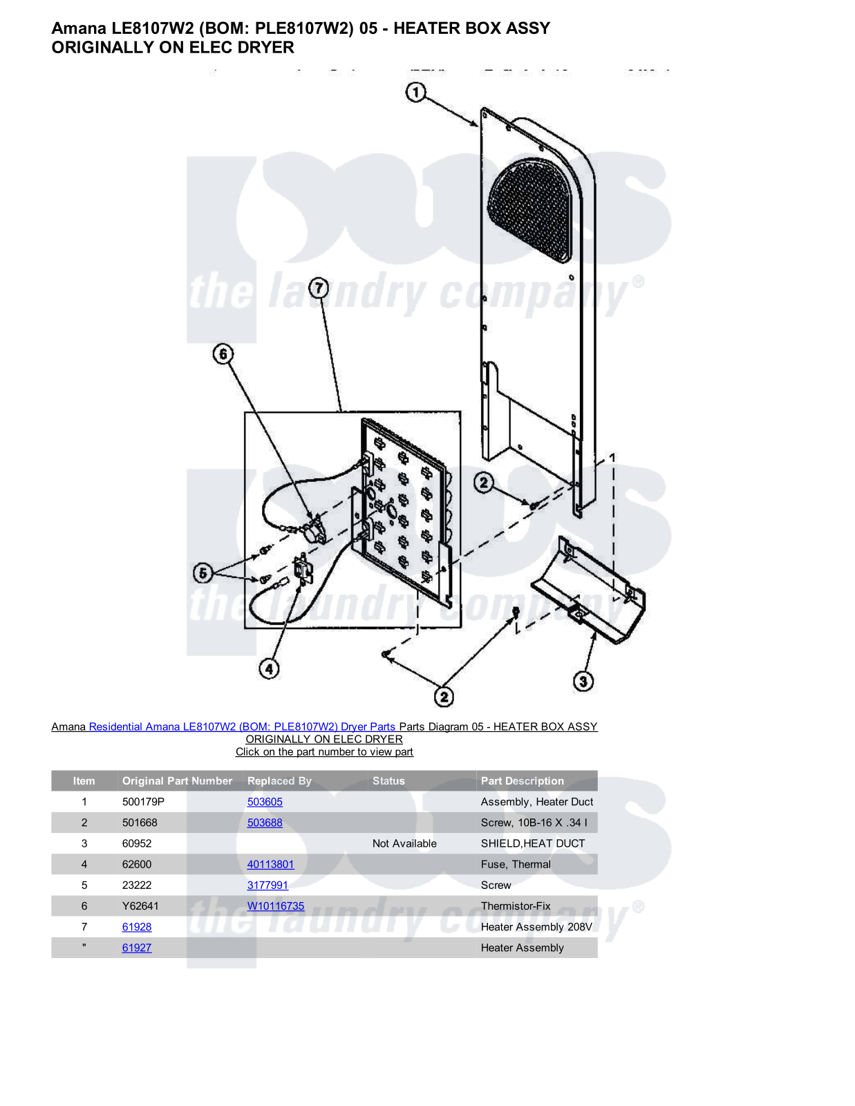 Amana LE8107W2 Parts Diagram