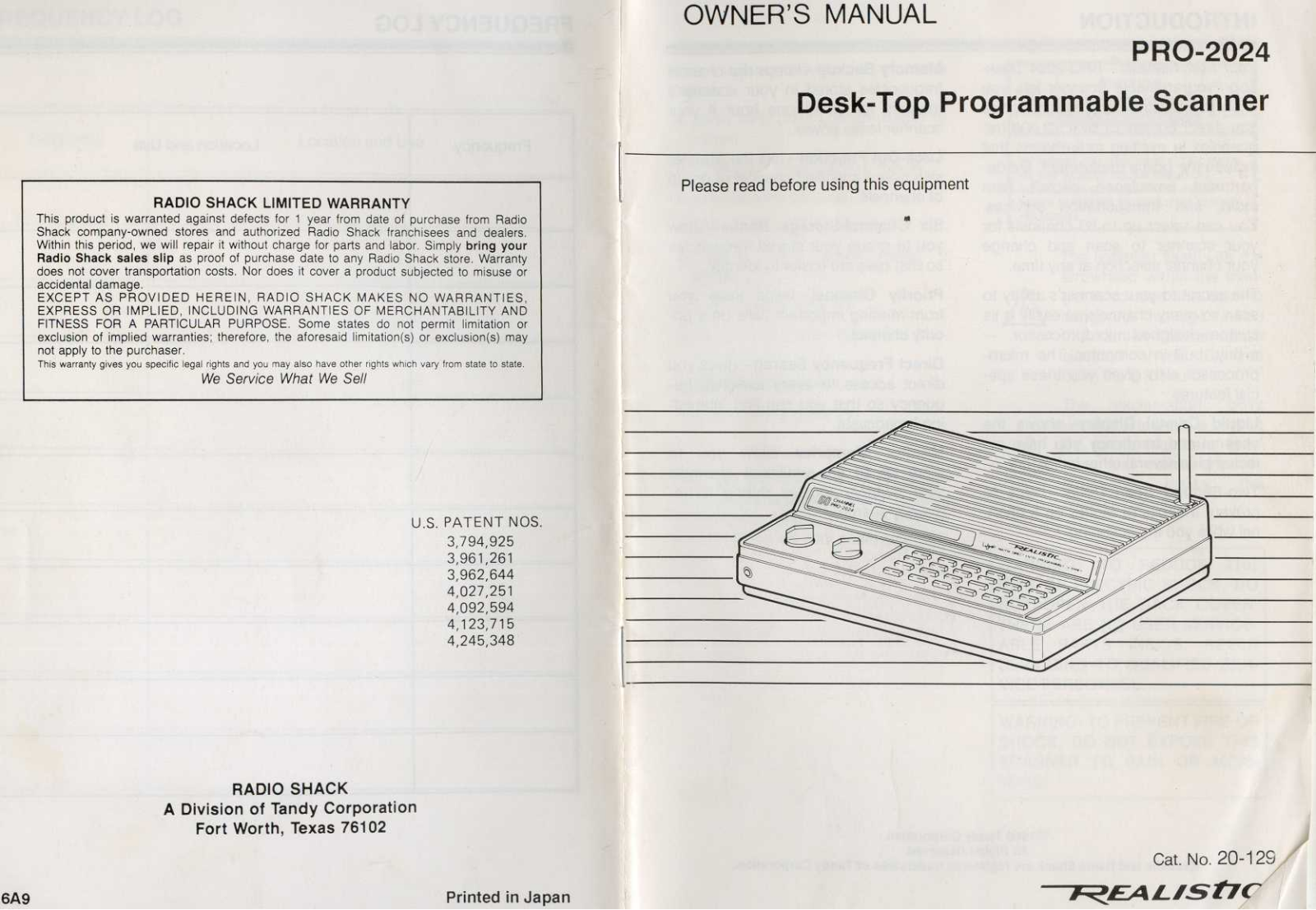 RadioShack PRO-2024 Owners Manual