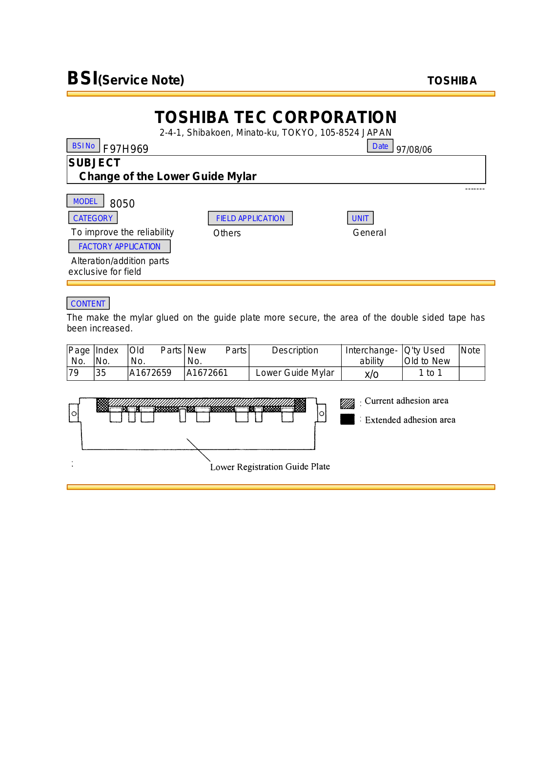 Toshiba f97h969 Service Note