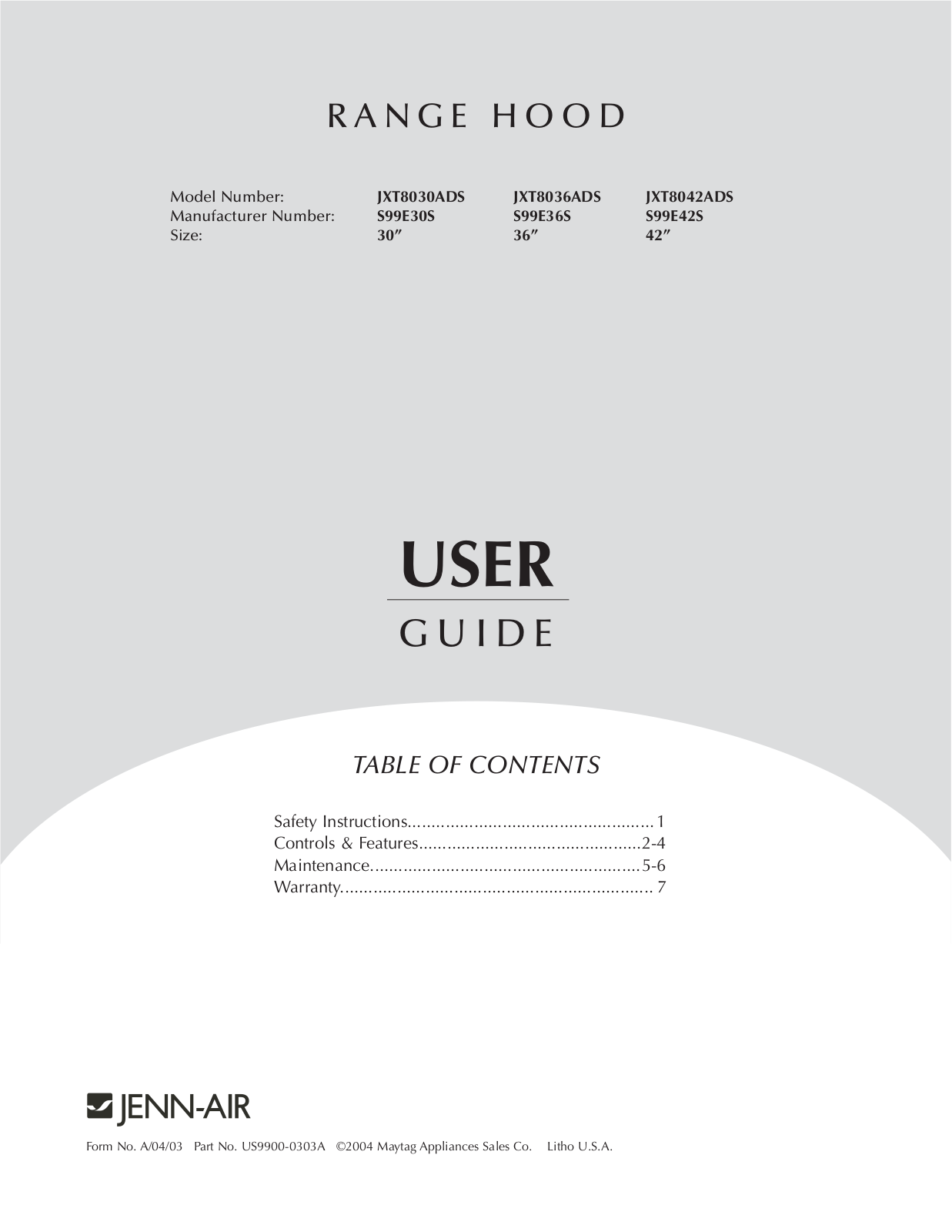 Jenn-Air JXT8036ADS User Manual