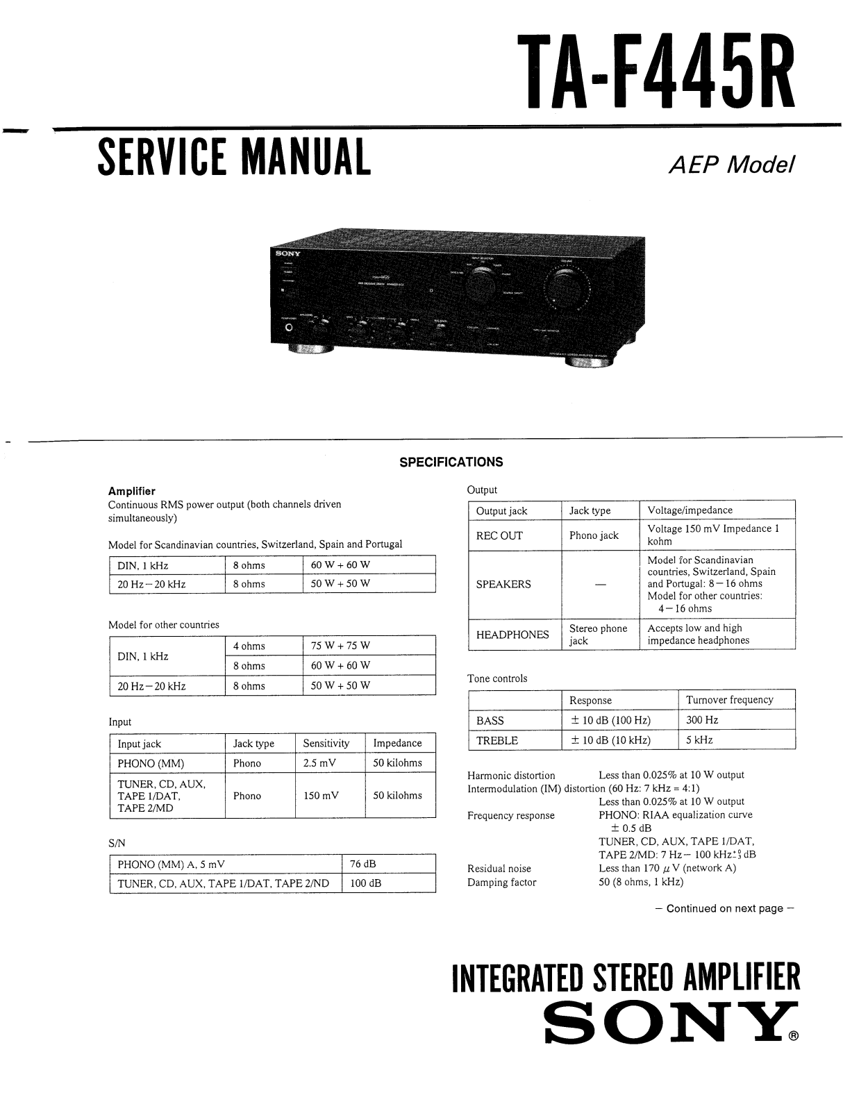 Sony TAF-445-R Service manual