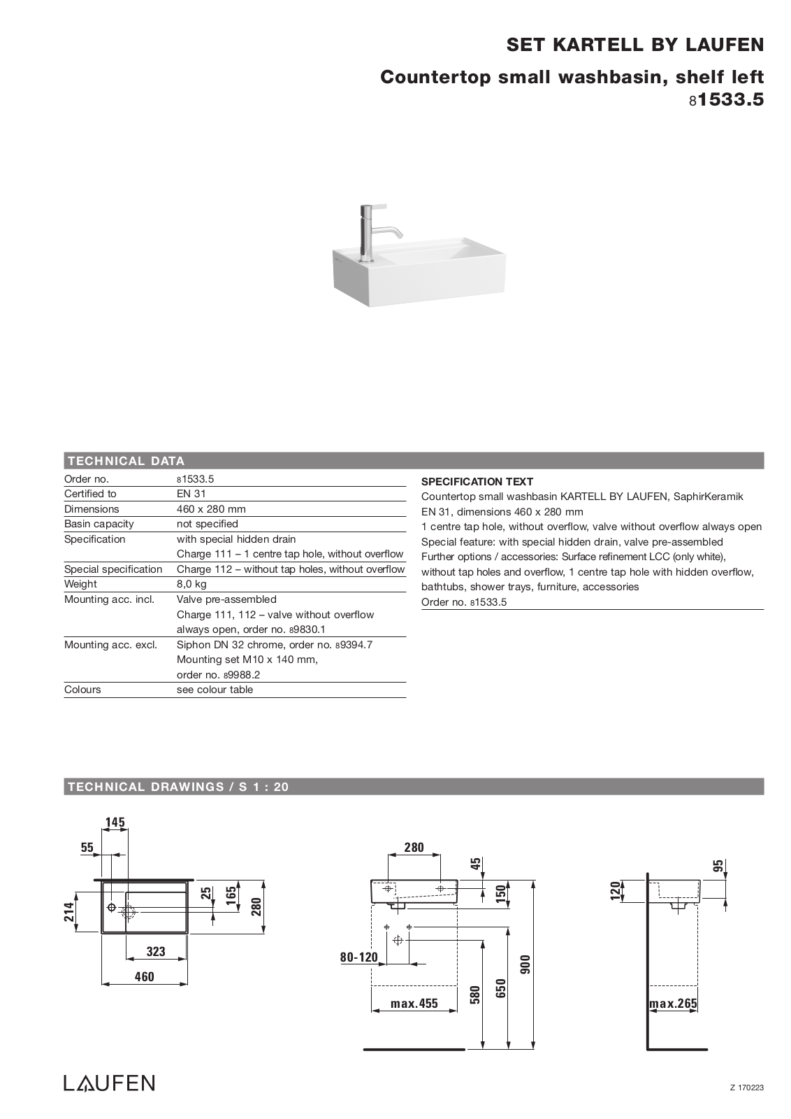 Laufen 8.1533.5 Datasheet