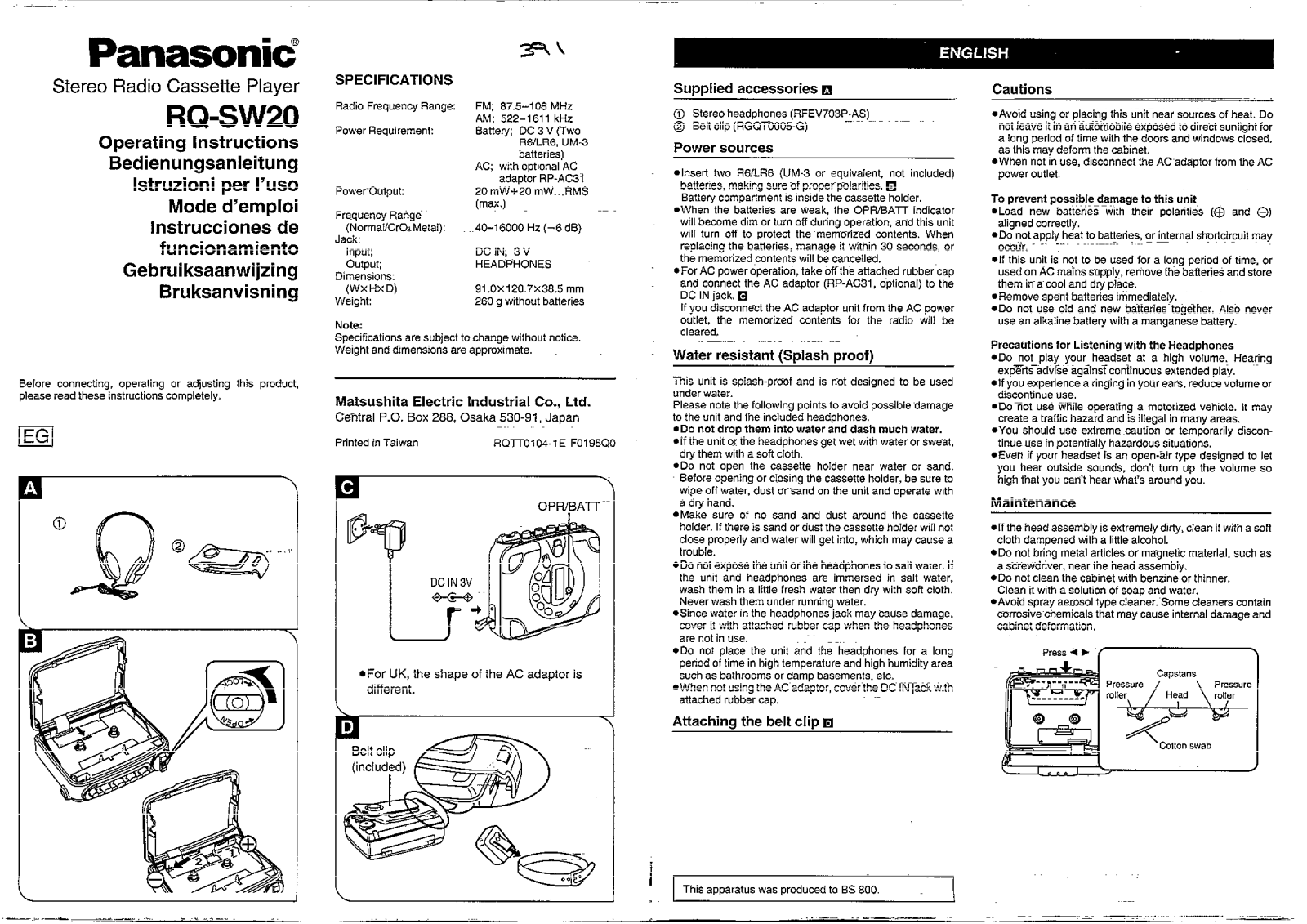 Panasonic RQ-SW20 User Manual