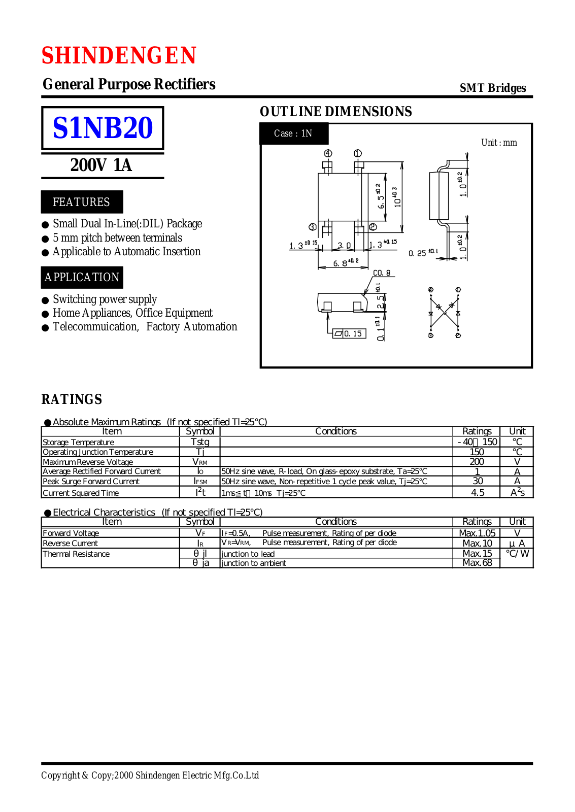 Shindengen Electric Manufacturing Company Ltd S1NB20 Datasheet