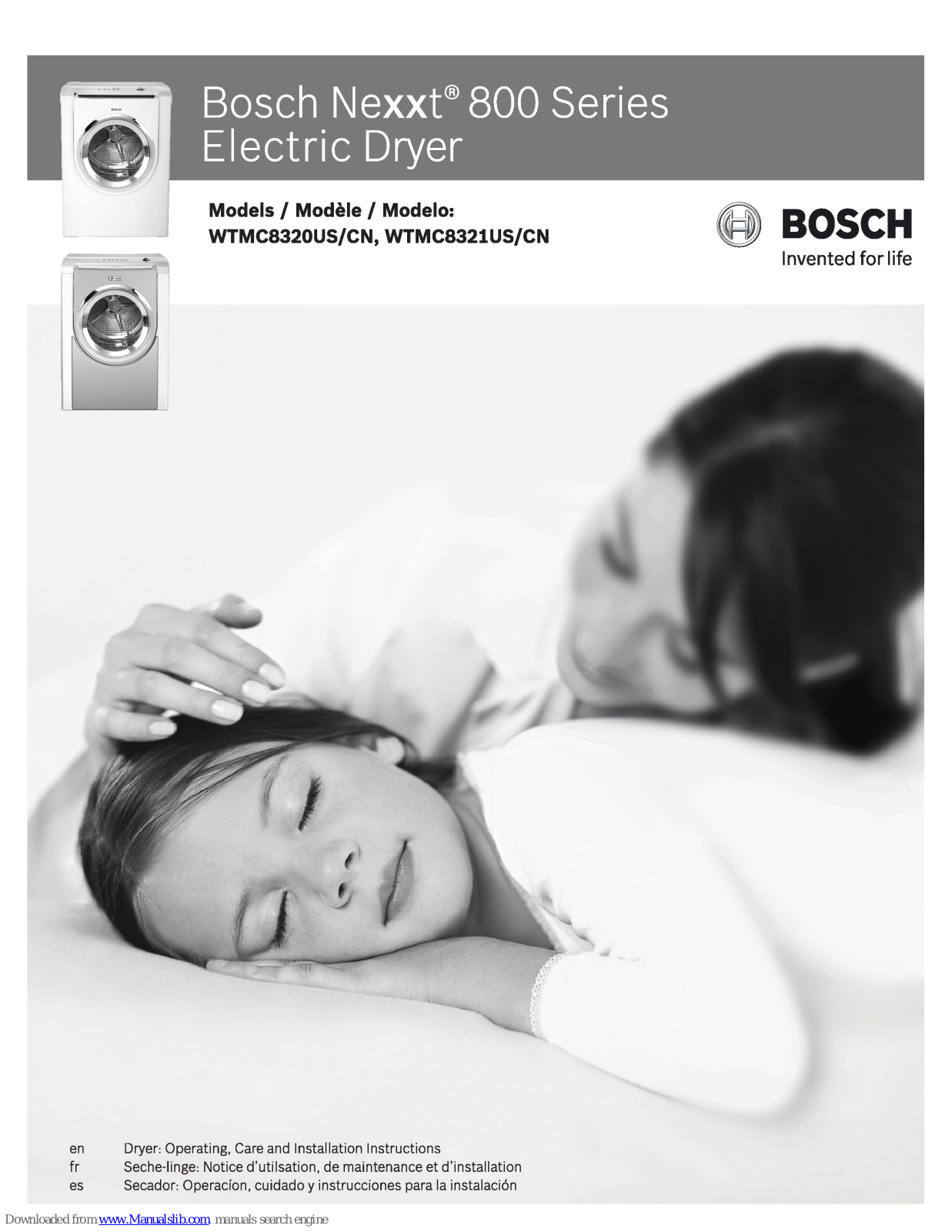 Bosch WTMC8320US, WTMC8320CN, WTMC8321US, WTMC8321CN Operating, Care And Installation Instructions Manual