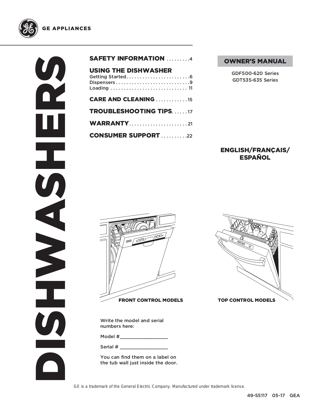 GE GDT655SSJ2SS, GDT655SGJ2BB, GDT635HSJ6SS, GDT635HSJ5SS, GDT635HSJ4SS Owner’s Manual