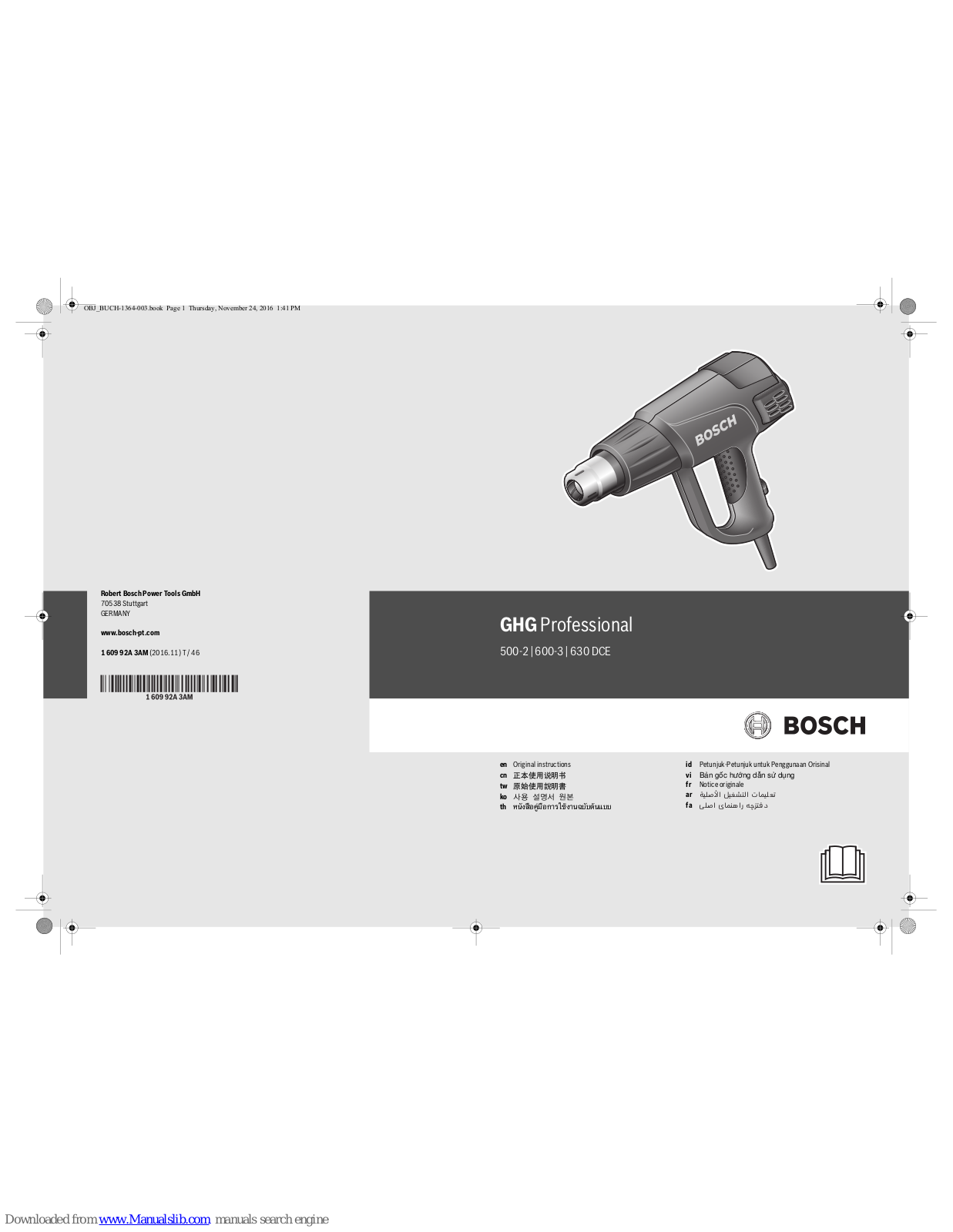 Bosch GHG 500-2 Professional, GHG 600-3 Professional, GHG 630 DCE Professional Original Instructions Manual