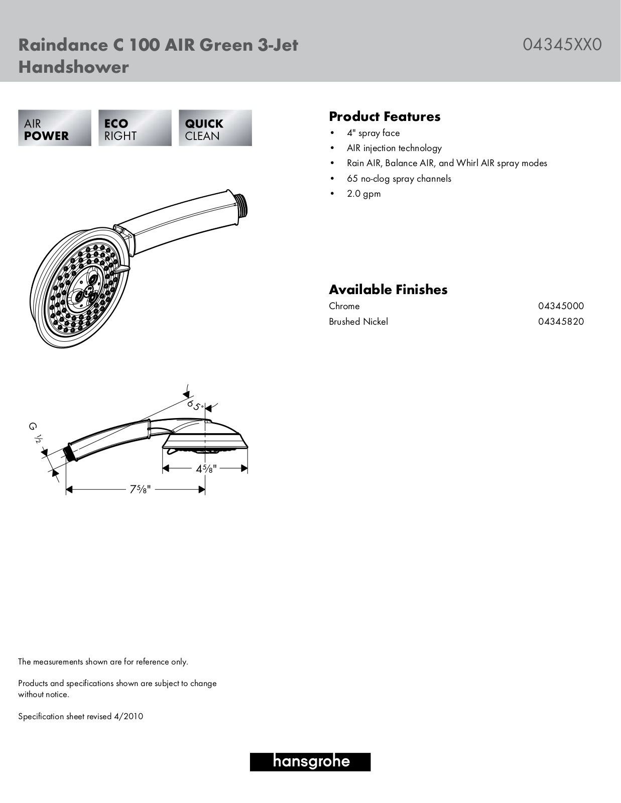 Hansgrohe HAN2840 Specifications - ManualMachine.com