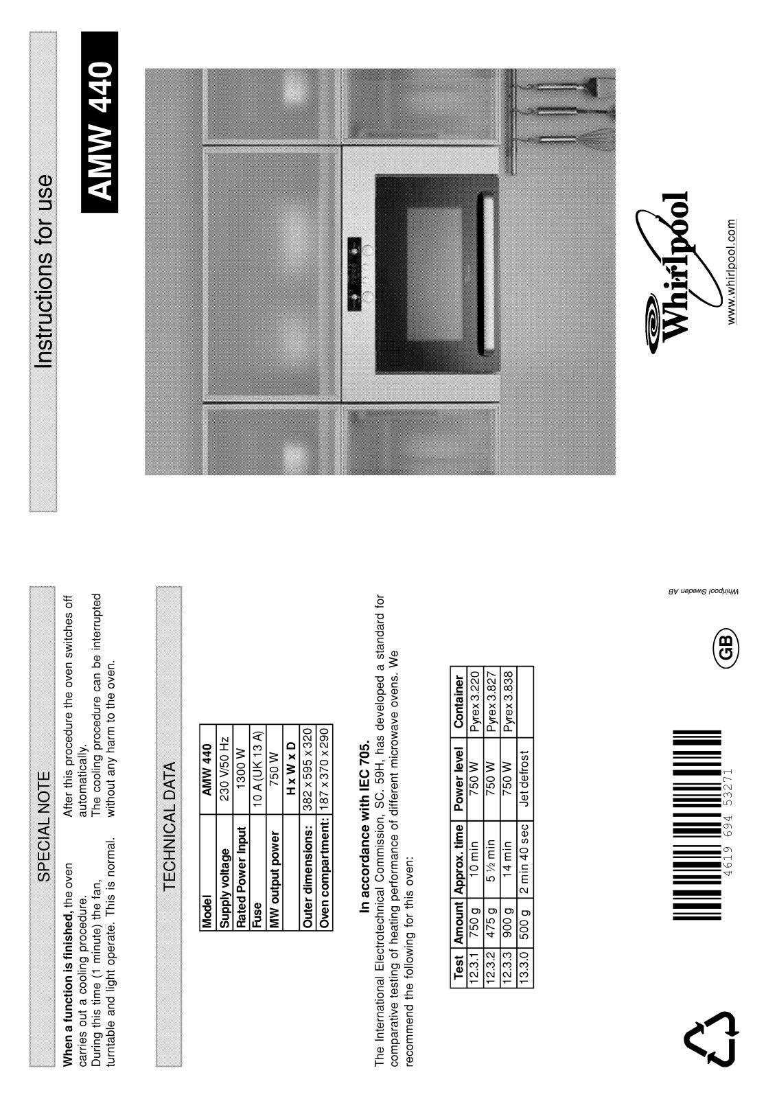 Whirlpool AMW 440 IX INSTRUCTION FOR USE