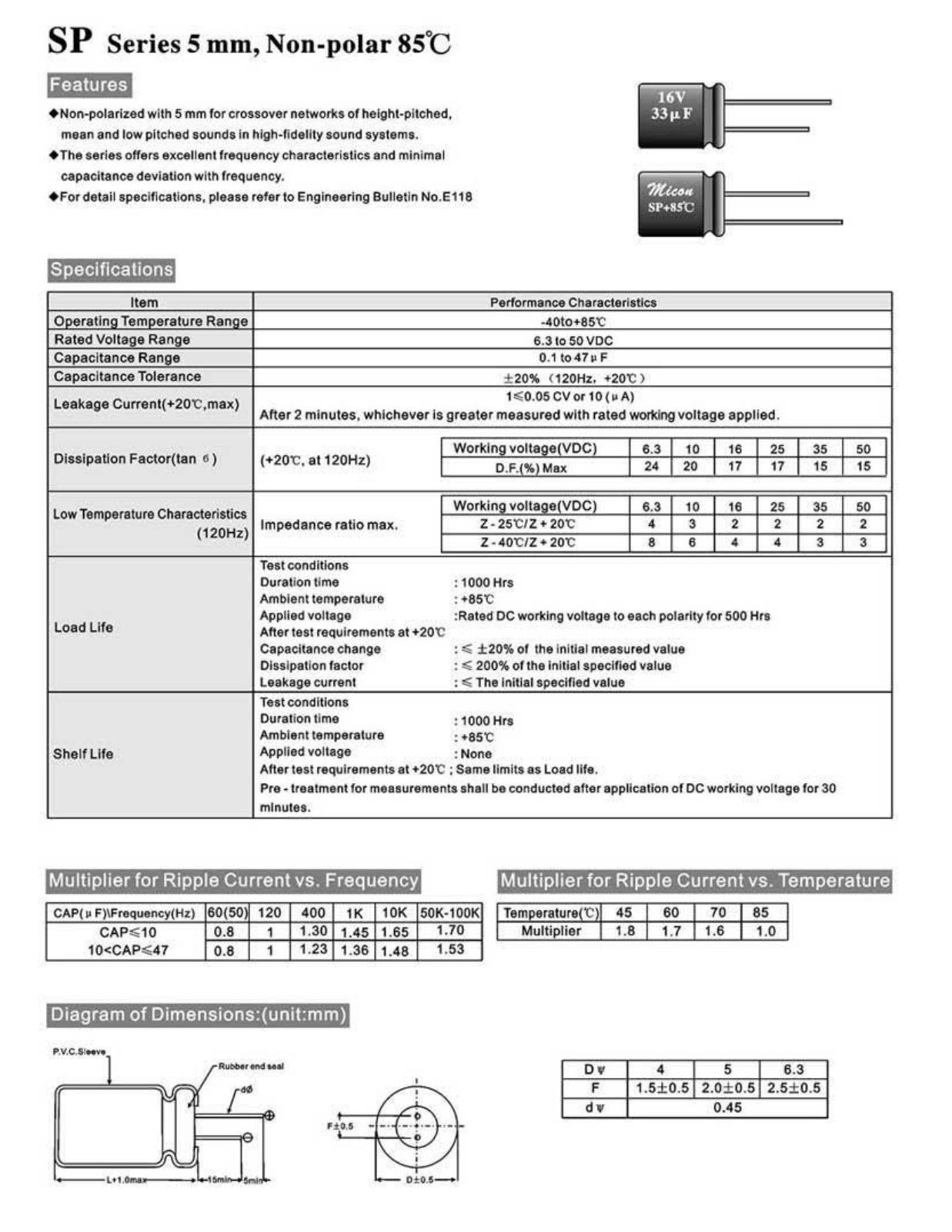Datasheet Micon [bipolar radial] SP series Datasheet - ManualMachine.com