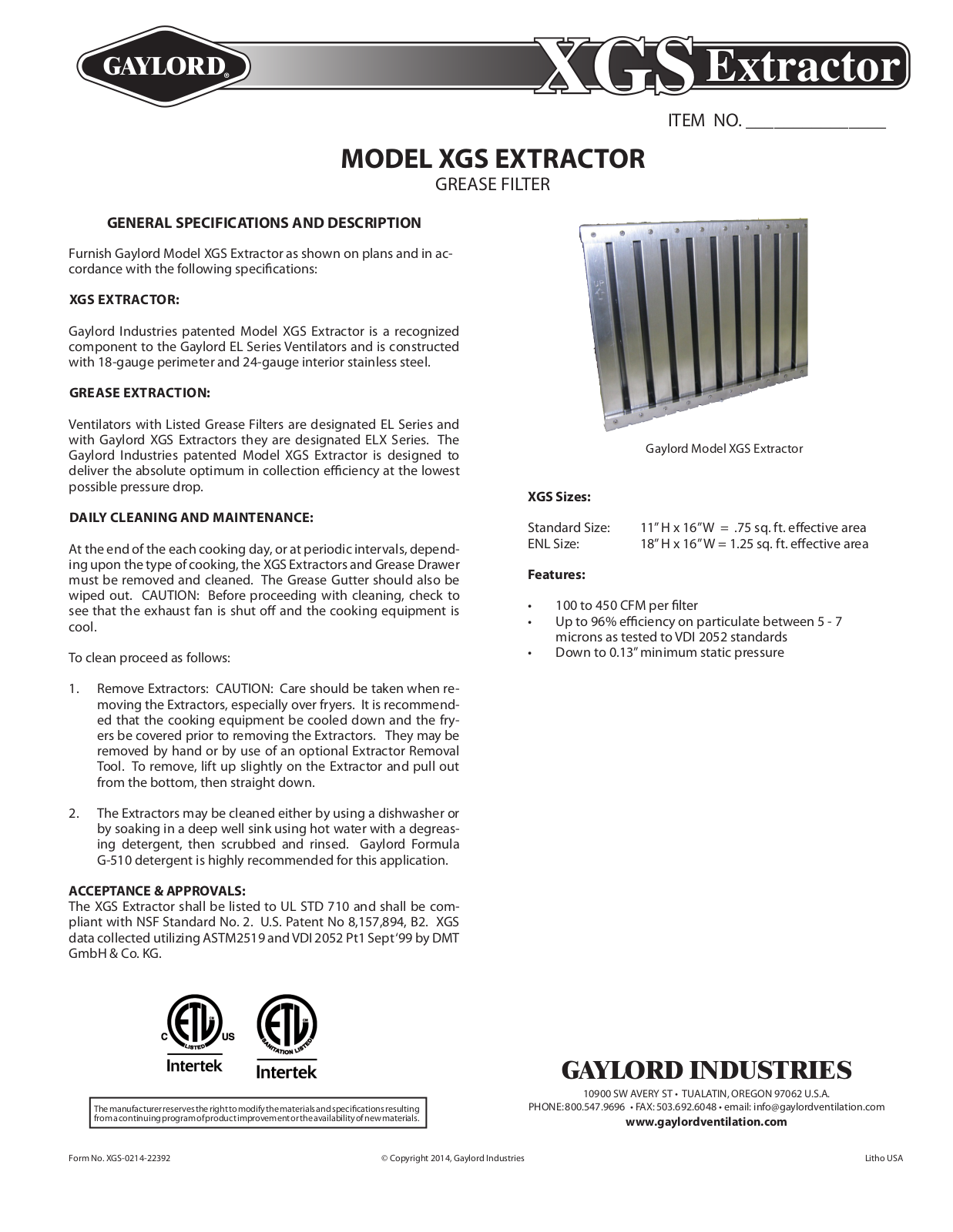 Gaylord XGS User Manual