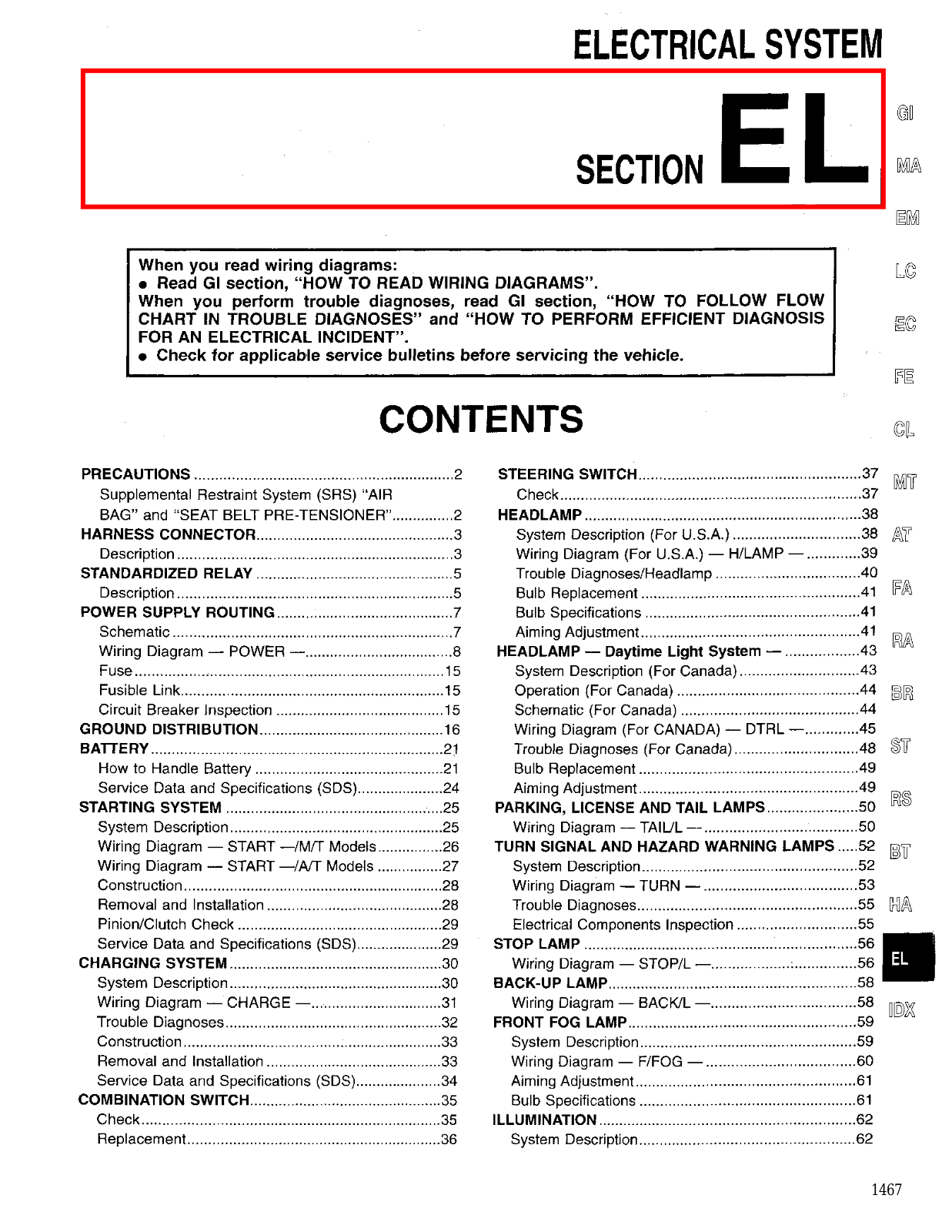 Nissan Maxima Electrical System  EL 1999 Owner's Manual