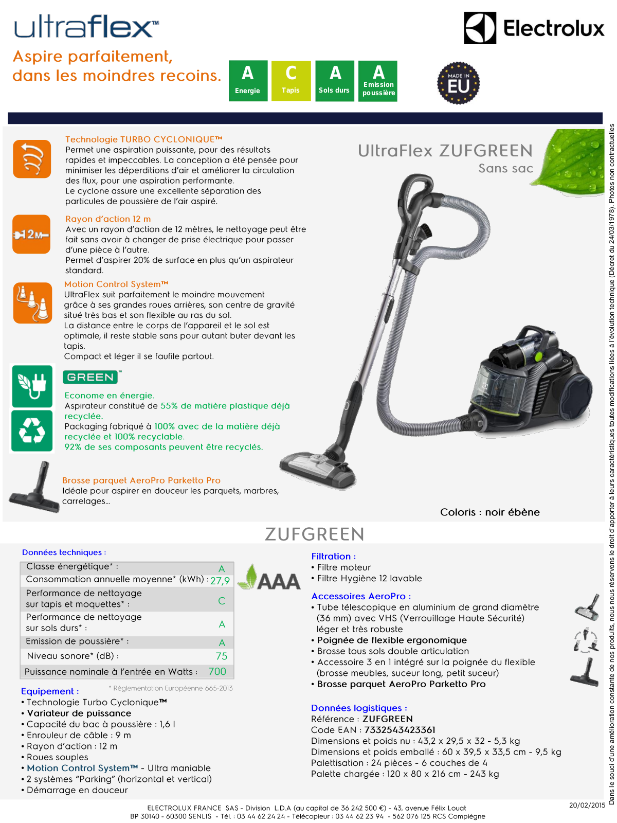 Electrolux ZUFGREEN product sheet