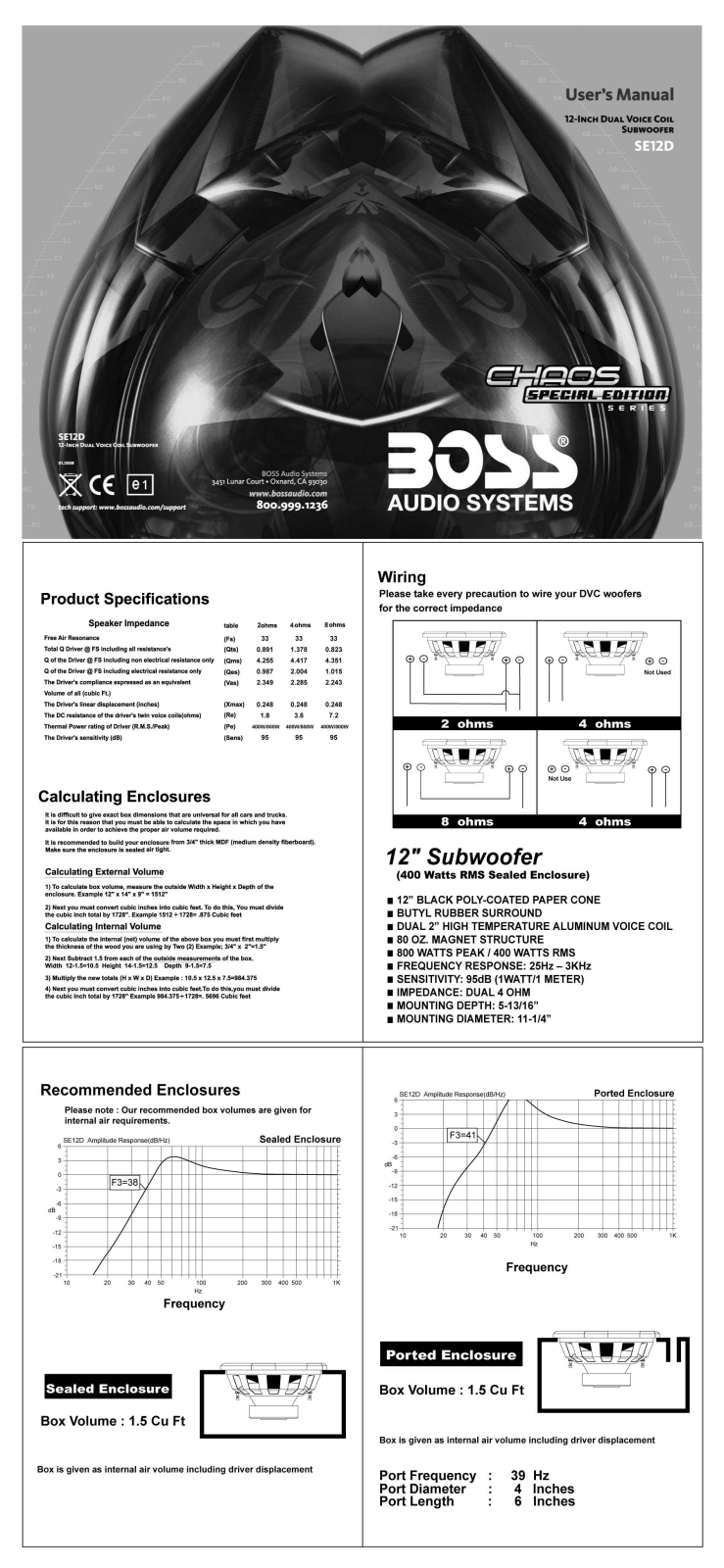 Boss Audio SE12D User Manual