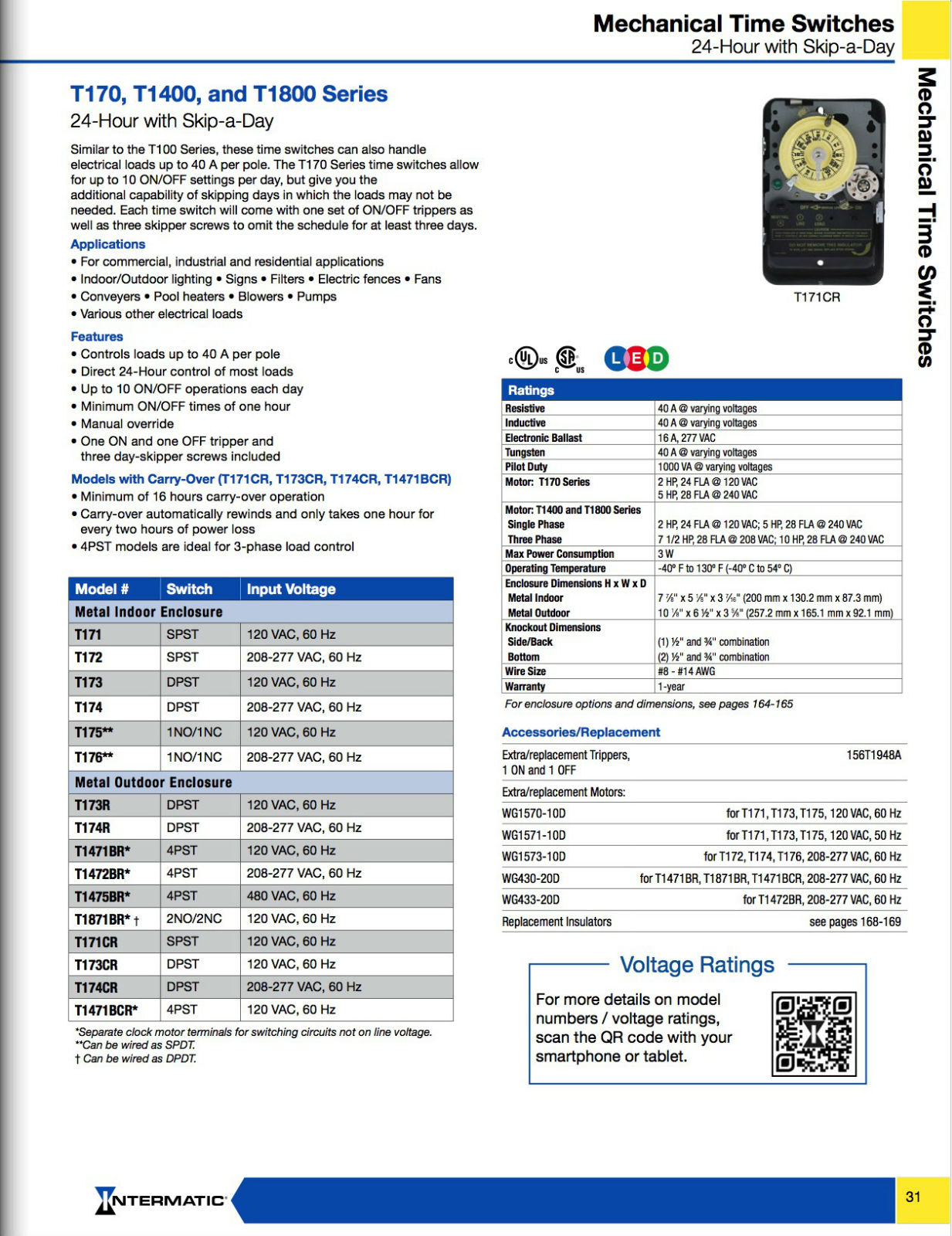 Intermatic T170 Series, T1400 Series, T1800 Series Catalog Page