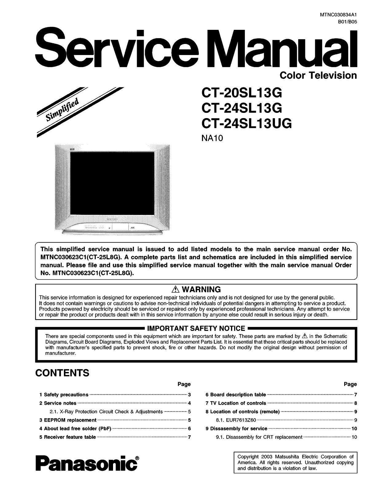Panasonic CT-20SL13G, ct-20sl13w Service Manual