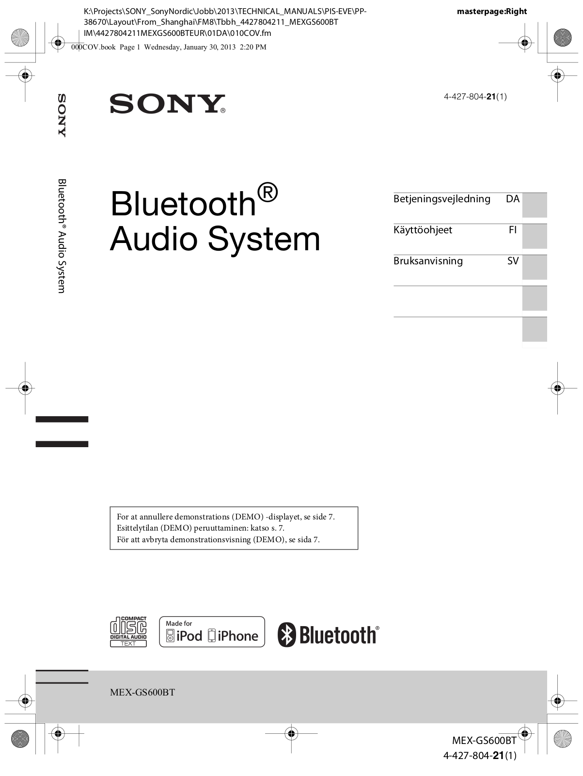 Sony MEX-GS600BT User manual