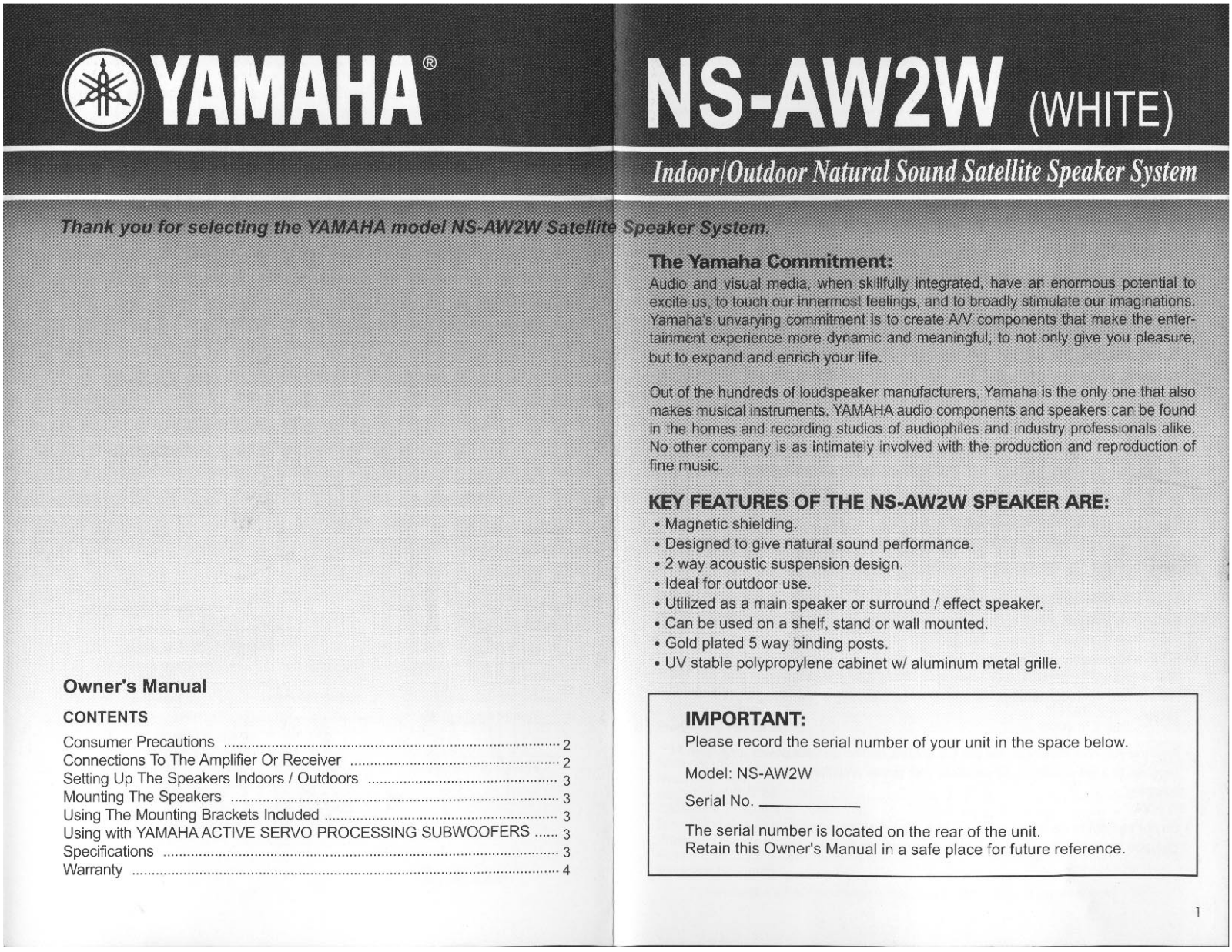 Yamaha NS-AW2W Owner's Manual