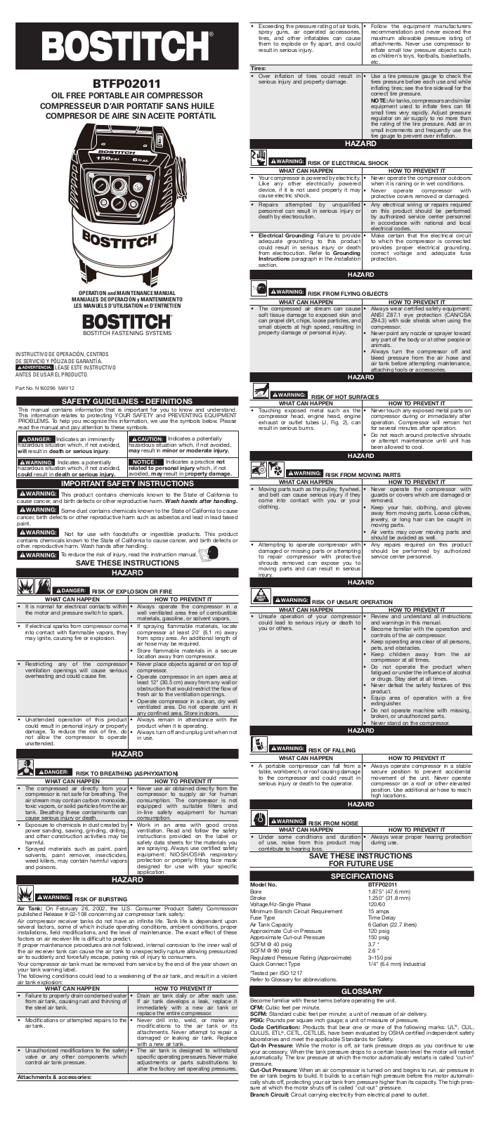 Bostitch BTFP02011 User Manual