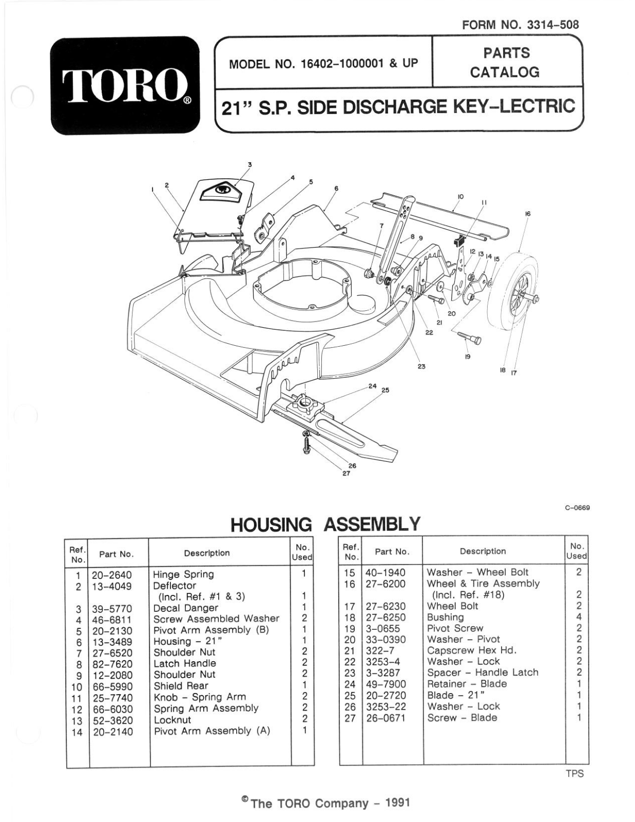 Toro 16402 Parts Catalogue